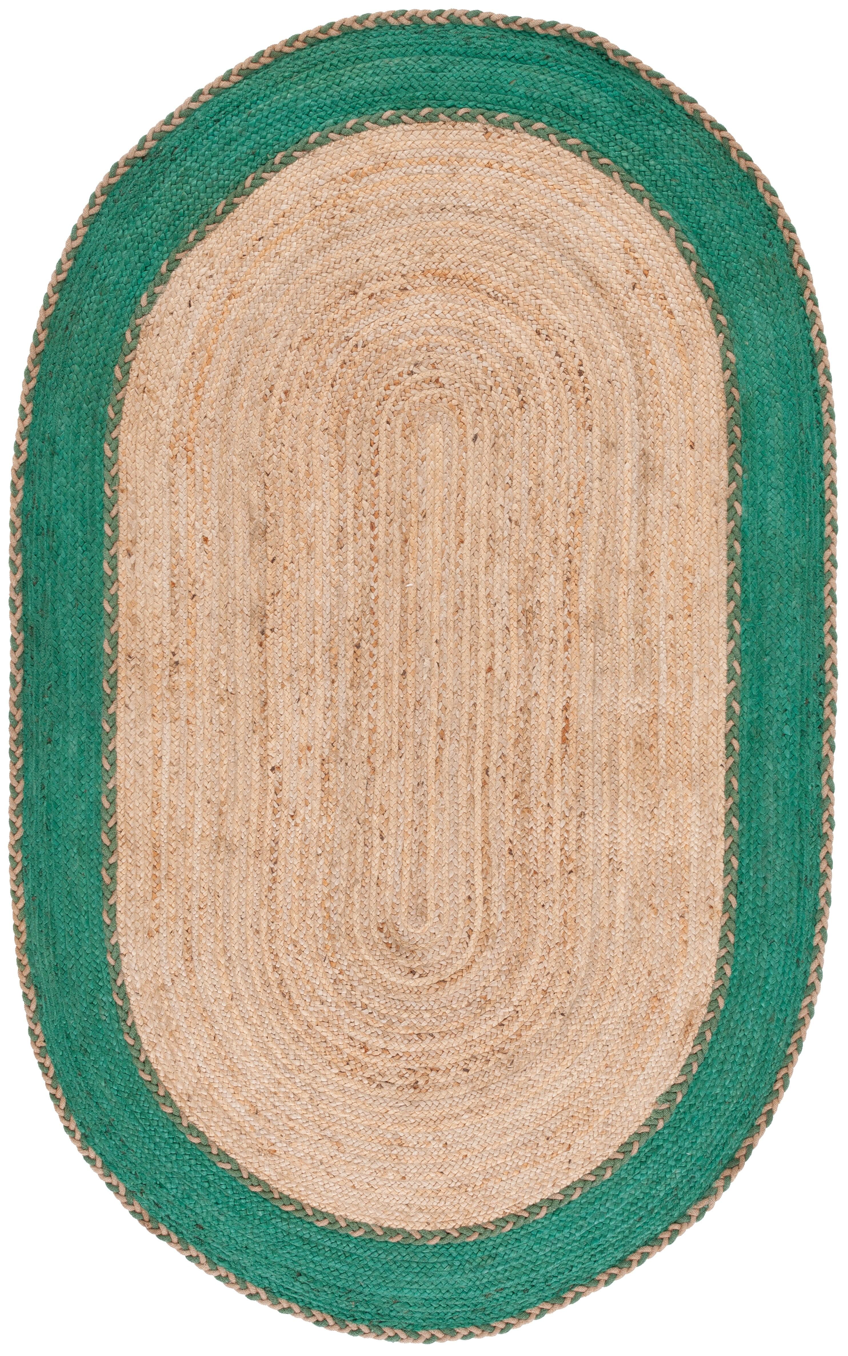 Natural Fiber NFB261 Hand Loomed Area Rug - Natural/Green - 7'x9' Oval - Safavieh.