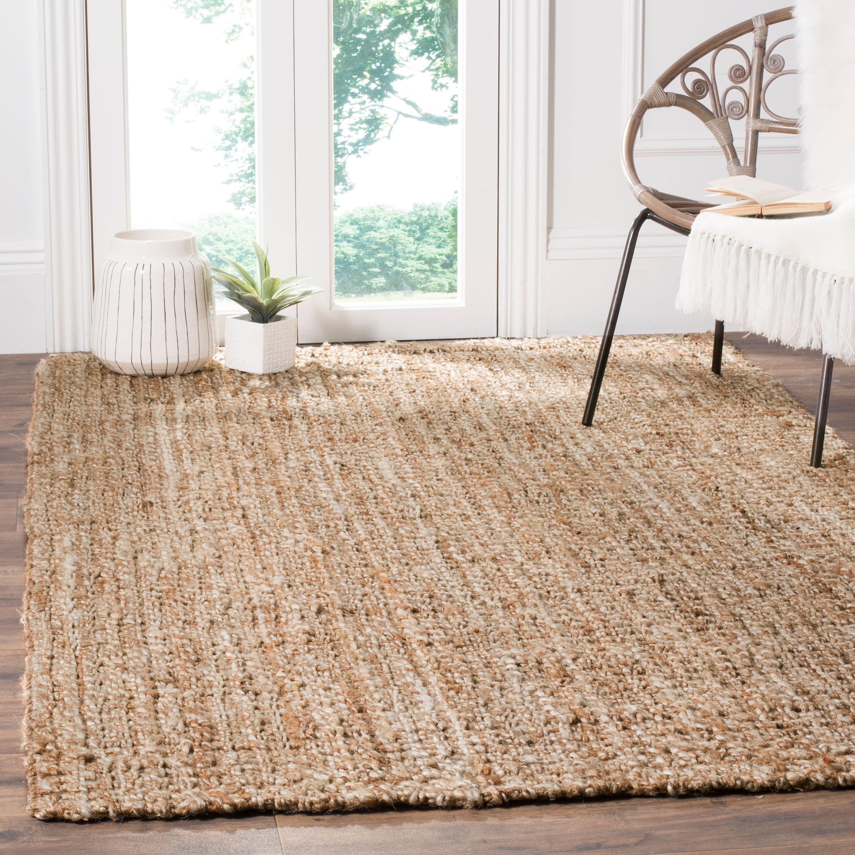 Eco-Friendly Off-White Hand-Knotted Jute 6' Square Area Rug