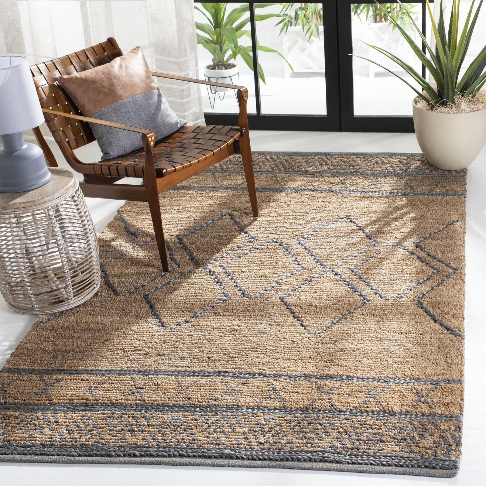 Beige and Gray Hand-Woven Jute Geometric Area Rug 3' x 5'