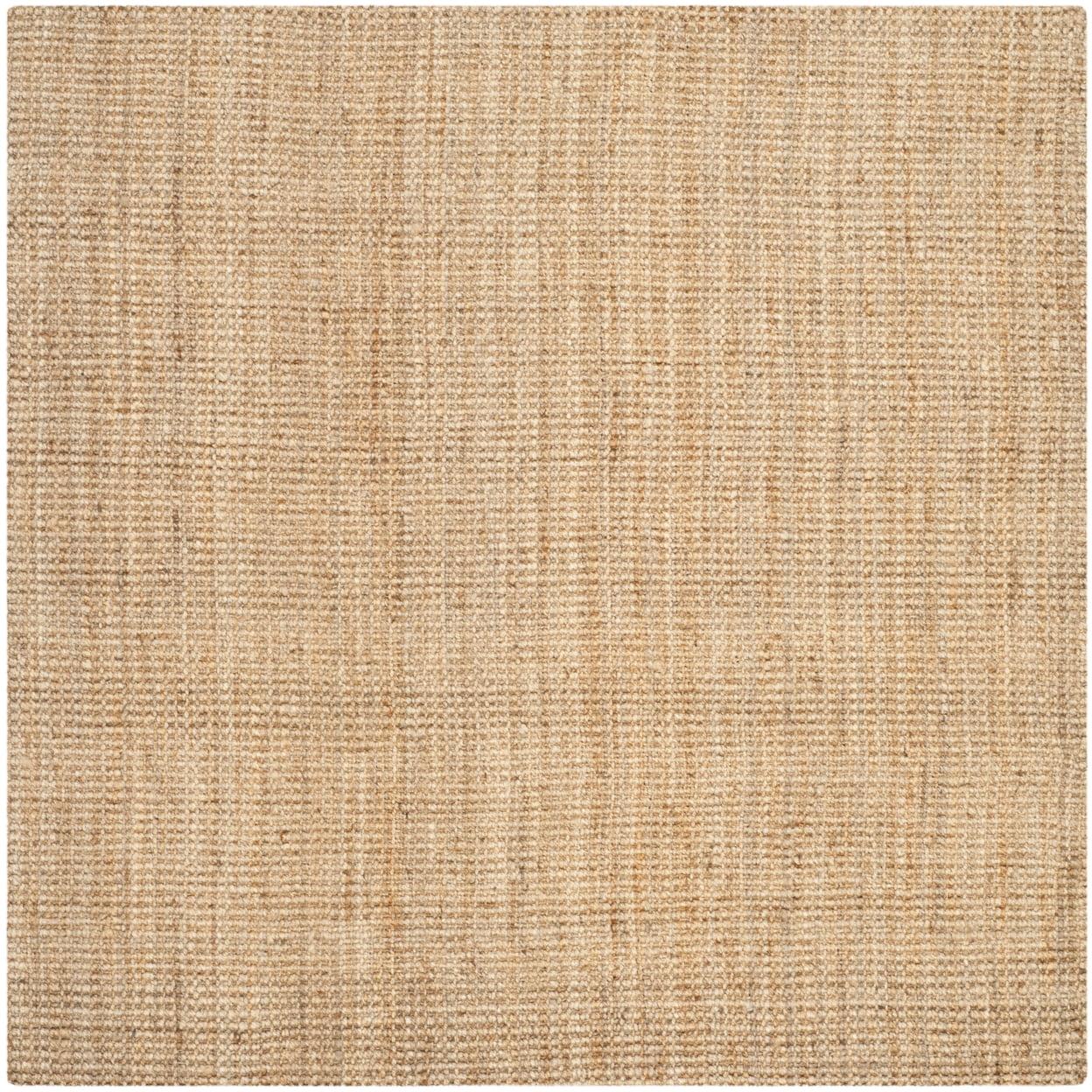 Hand-Knotted Jute Square Area Rug in Natural Brown, 9' x 9'