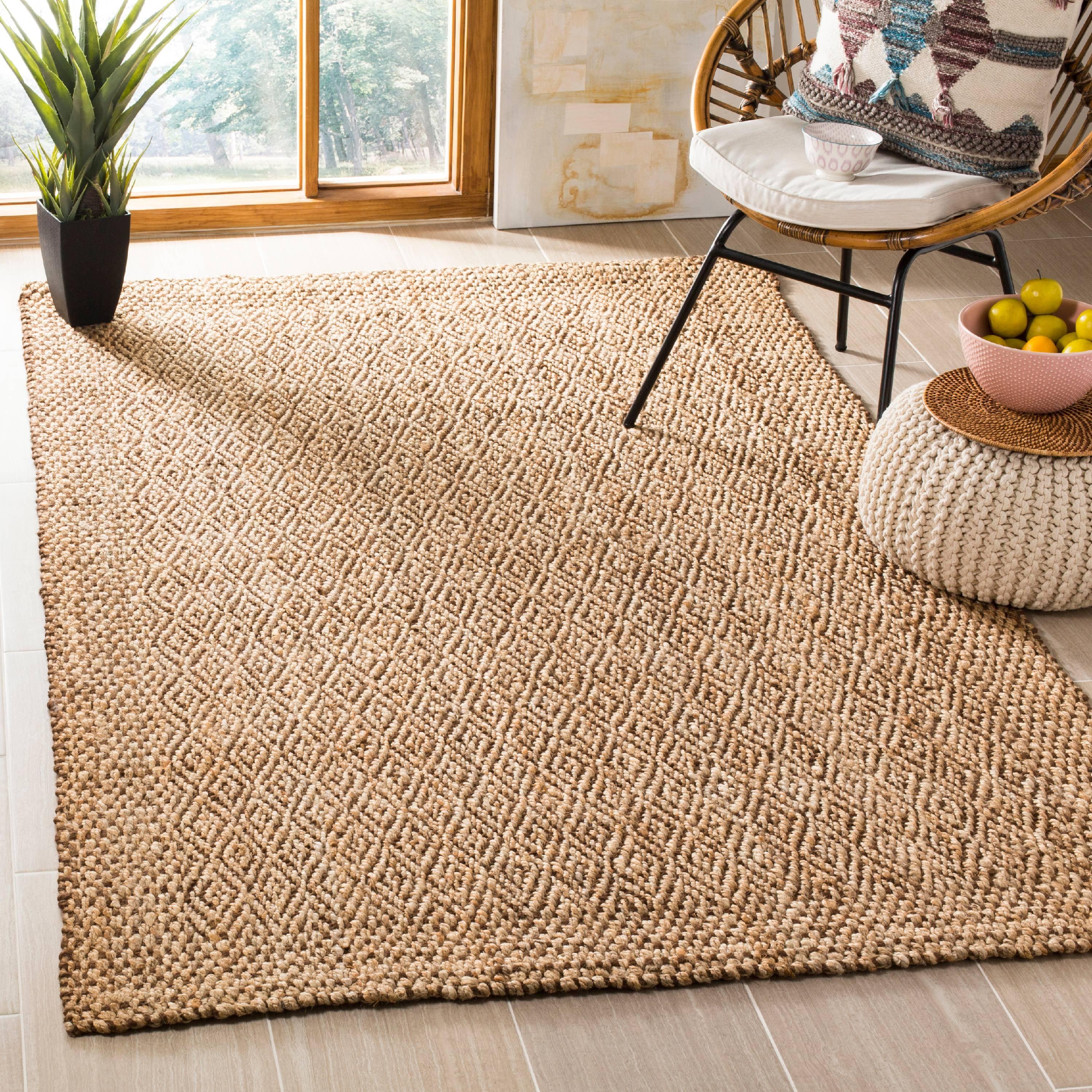 Hand-Knotted Jute Diamond Trellis Rug - Natural/Brown, 7' Square