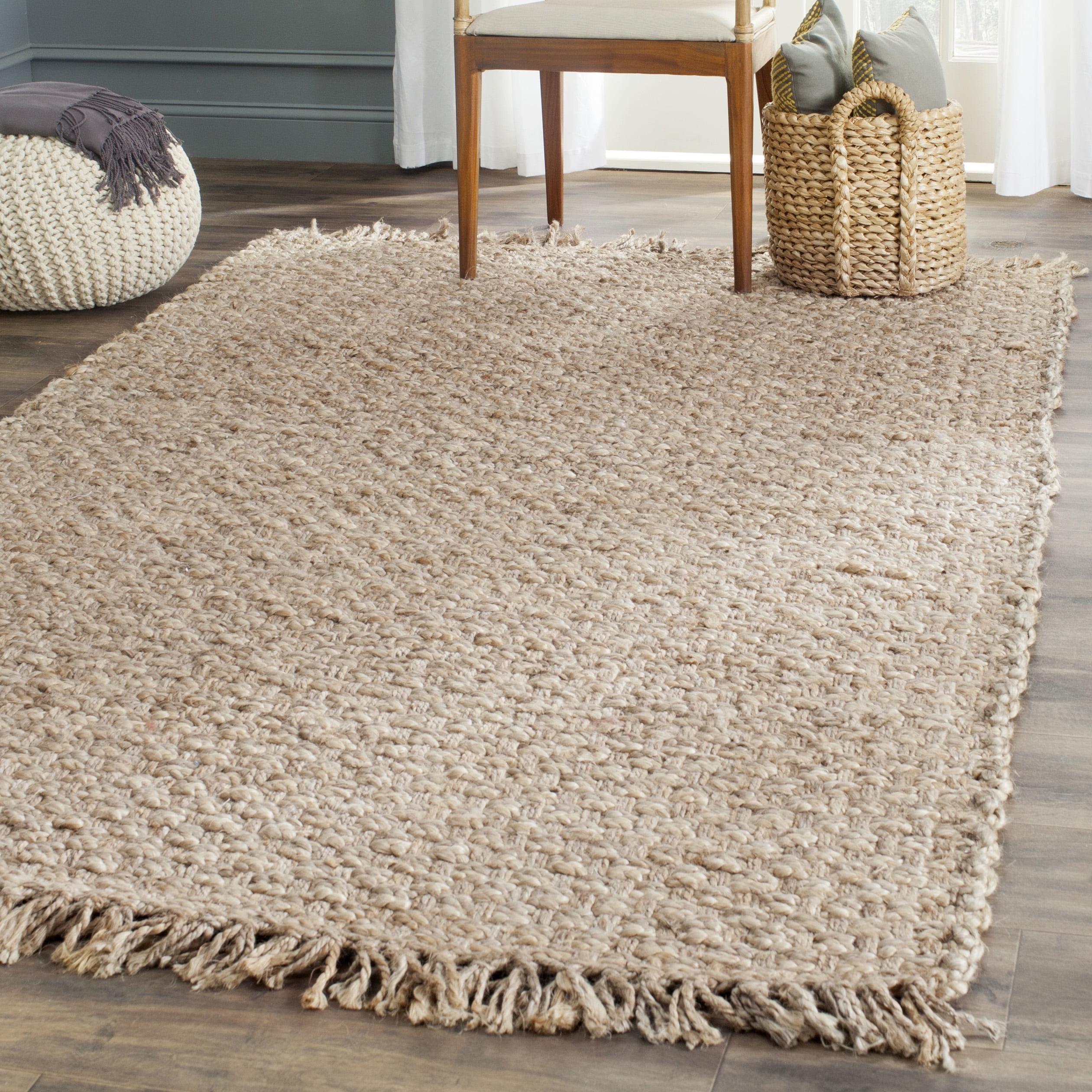 Natural Handwoven Jute Area Rug with Non-Slip Backing