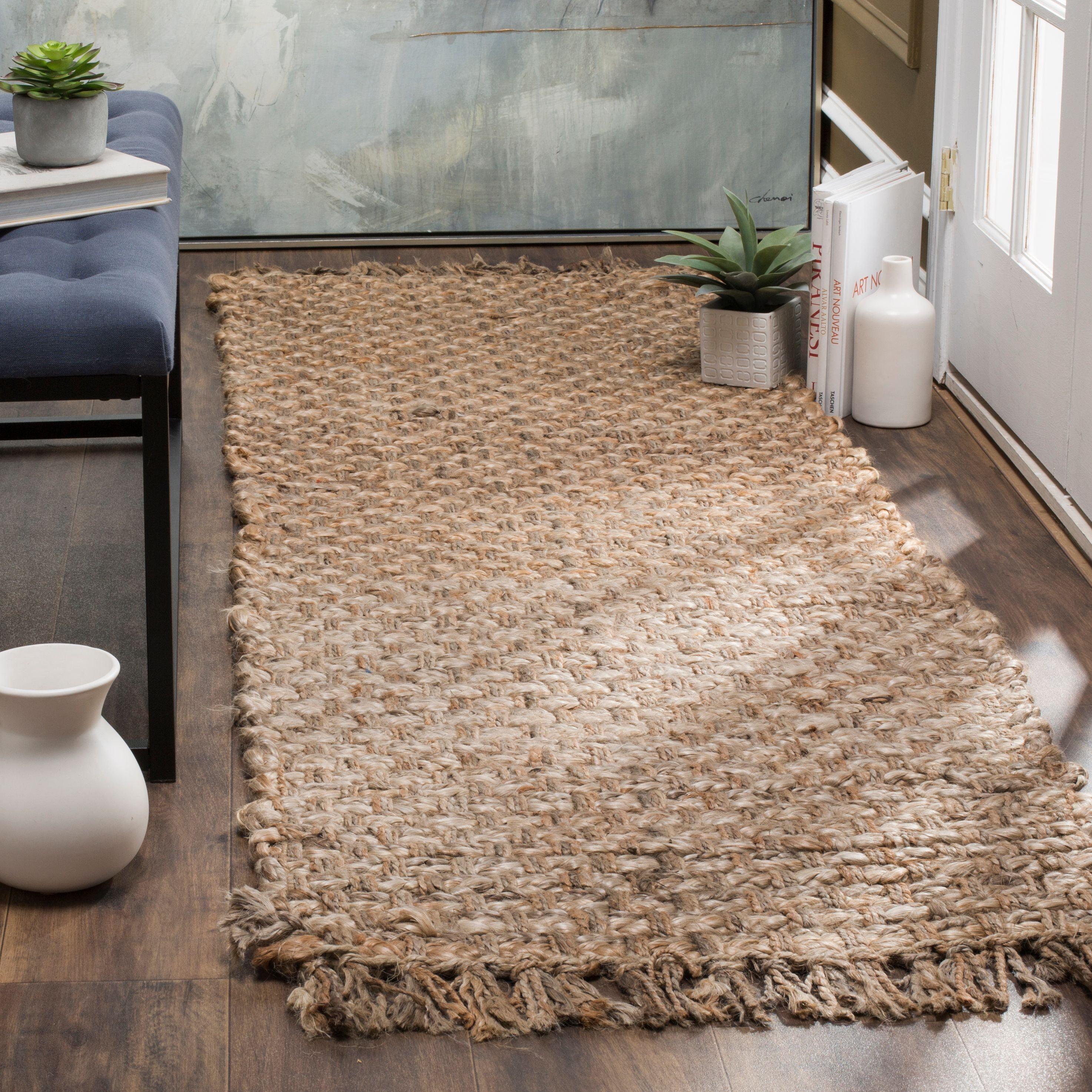 Ivory Hand-Knotted Jute Runner Rug, 30" x 10"