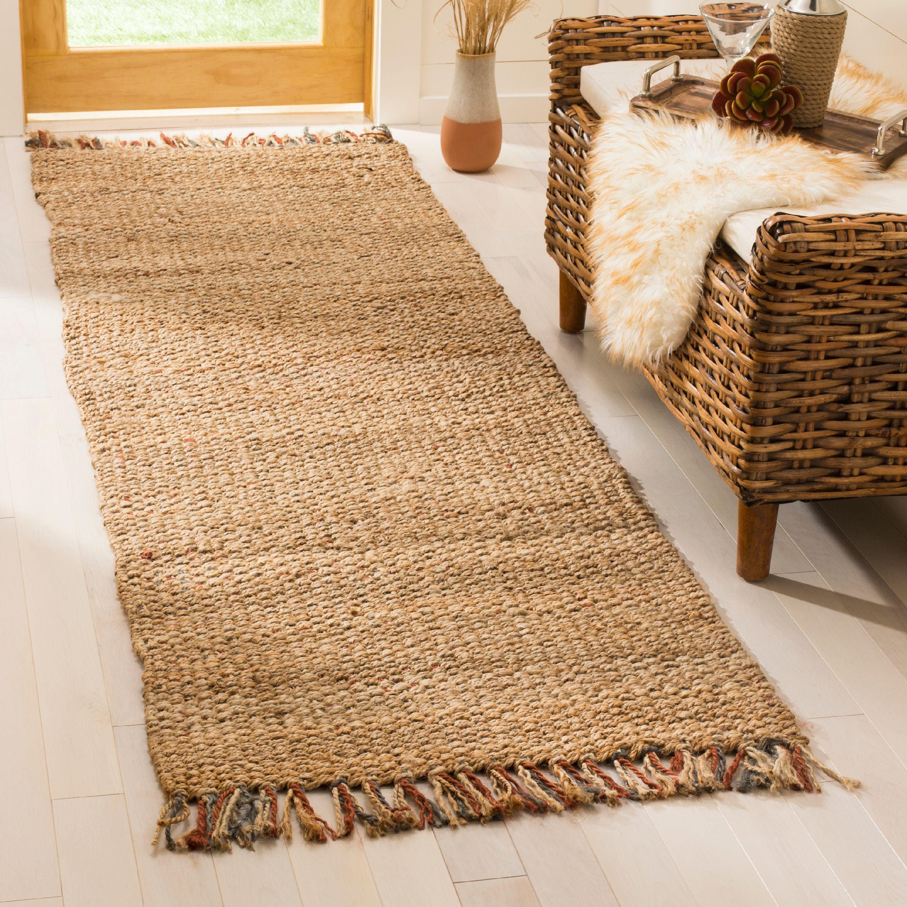 Natural Jute Hand Woven Runner Rug with Fringe, 2'6" x 10'