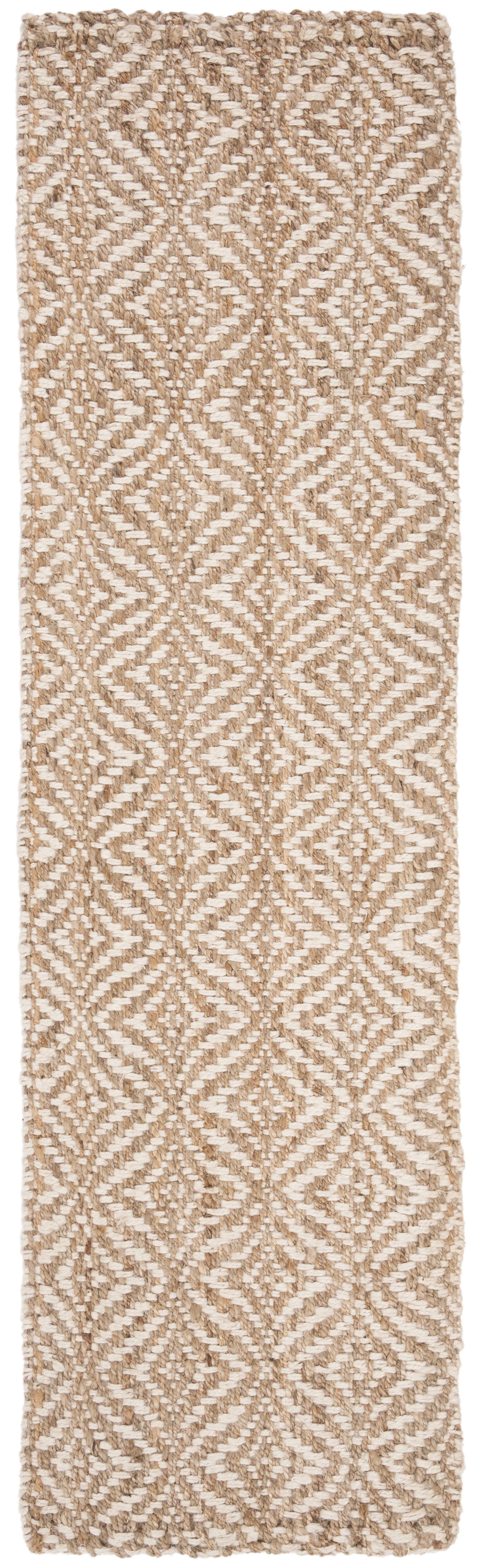 Ivory Geometric Hand-Knotted Jute Runner Rug - 2'6" x 10'