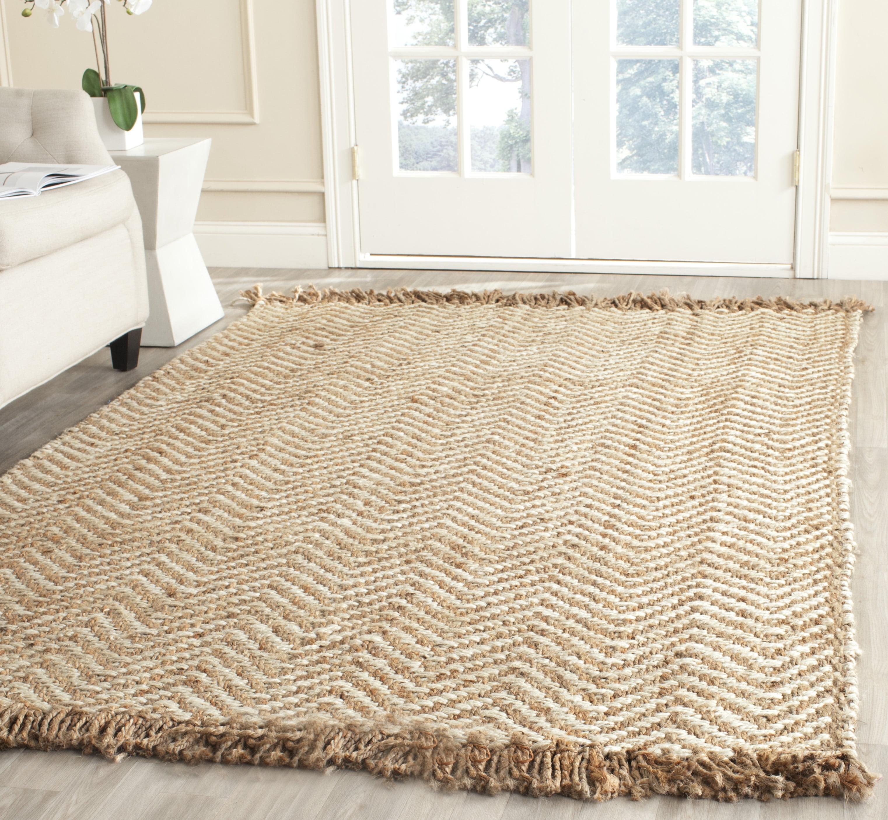 Hand-Woven Ivory Jute Chevron 4' x 6' Rectangular Rug