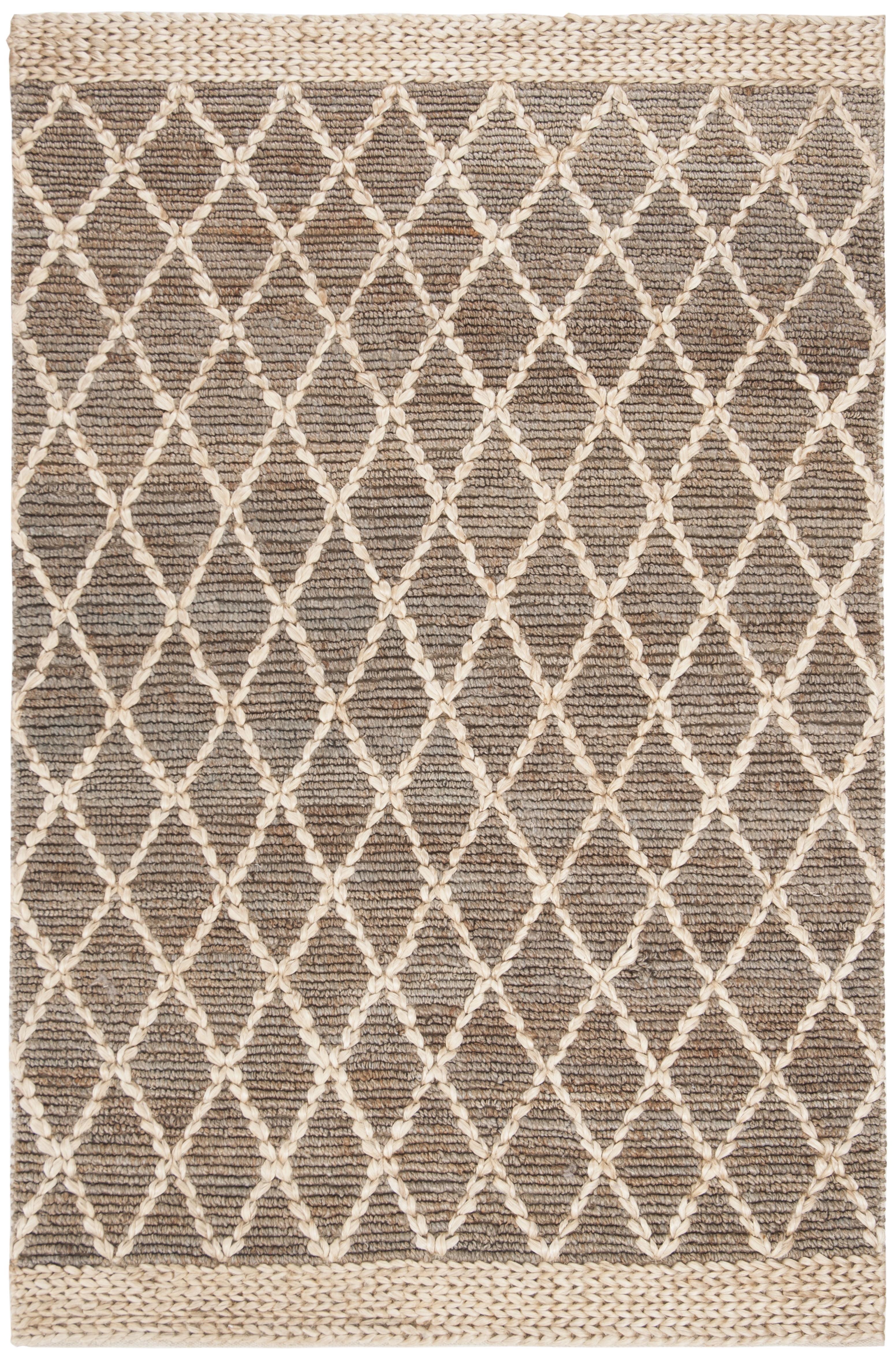 Gray and Natural Hand-Knotted Geometric Cotton Area Rug