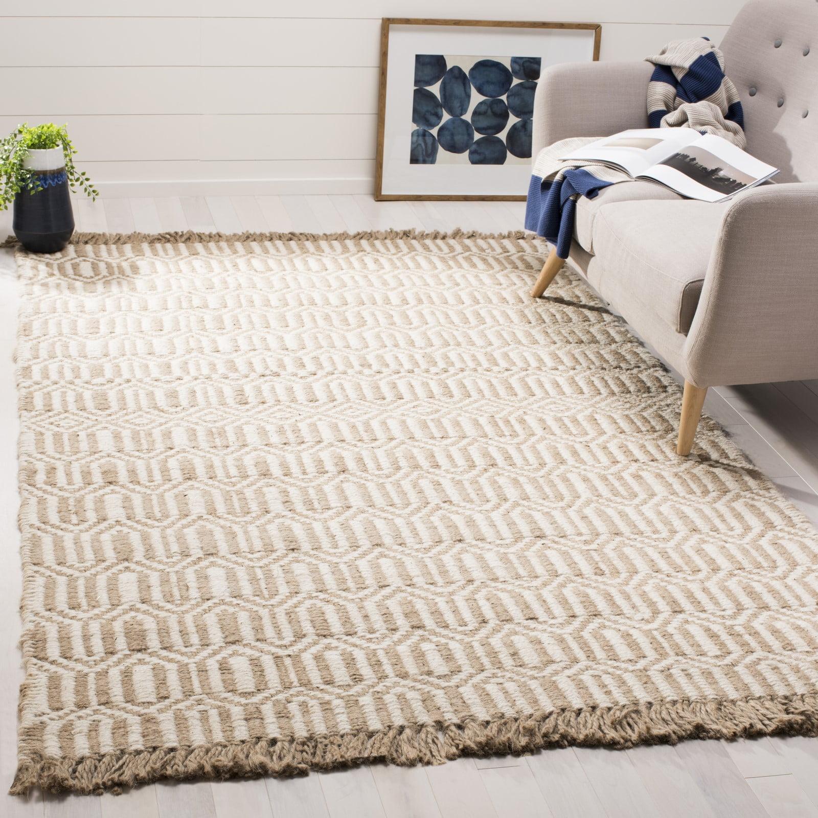 Ivory Geometric Hand-Knotted Jute 7' x 7' Square Rug