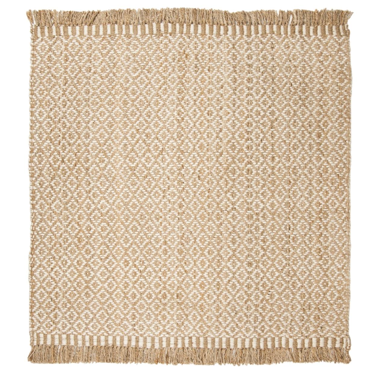 Hand-Knotted Ivory Wool 7' Square Non-Slip Washable Area Rug