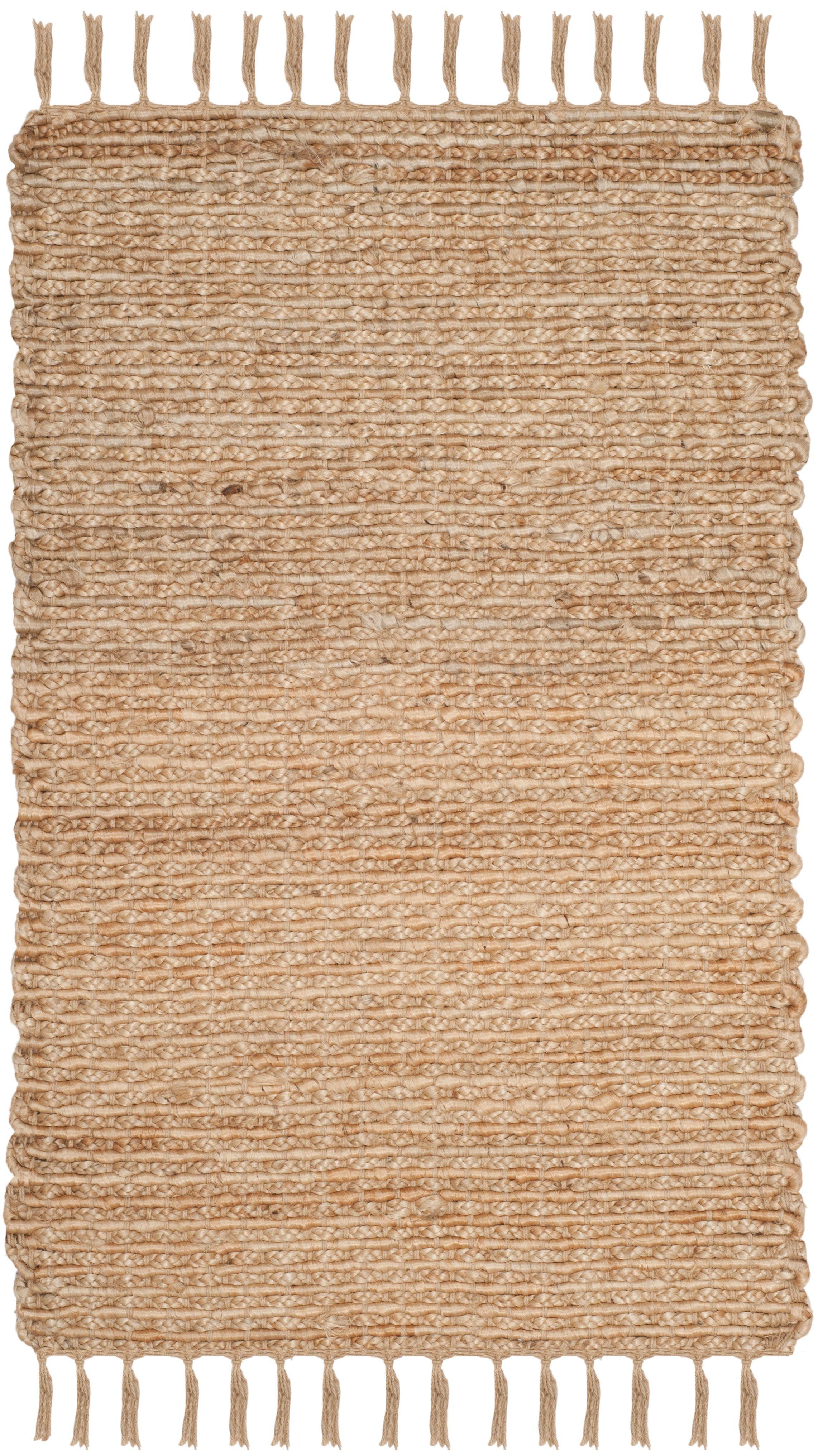 Natural Hand-Woven Jute Area Rug with Fringe, 2'6" x 4'