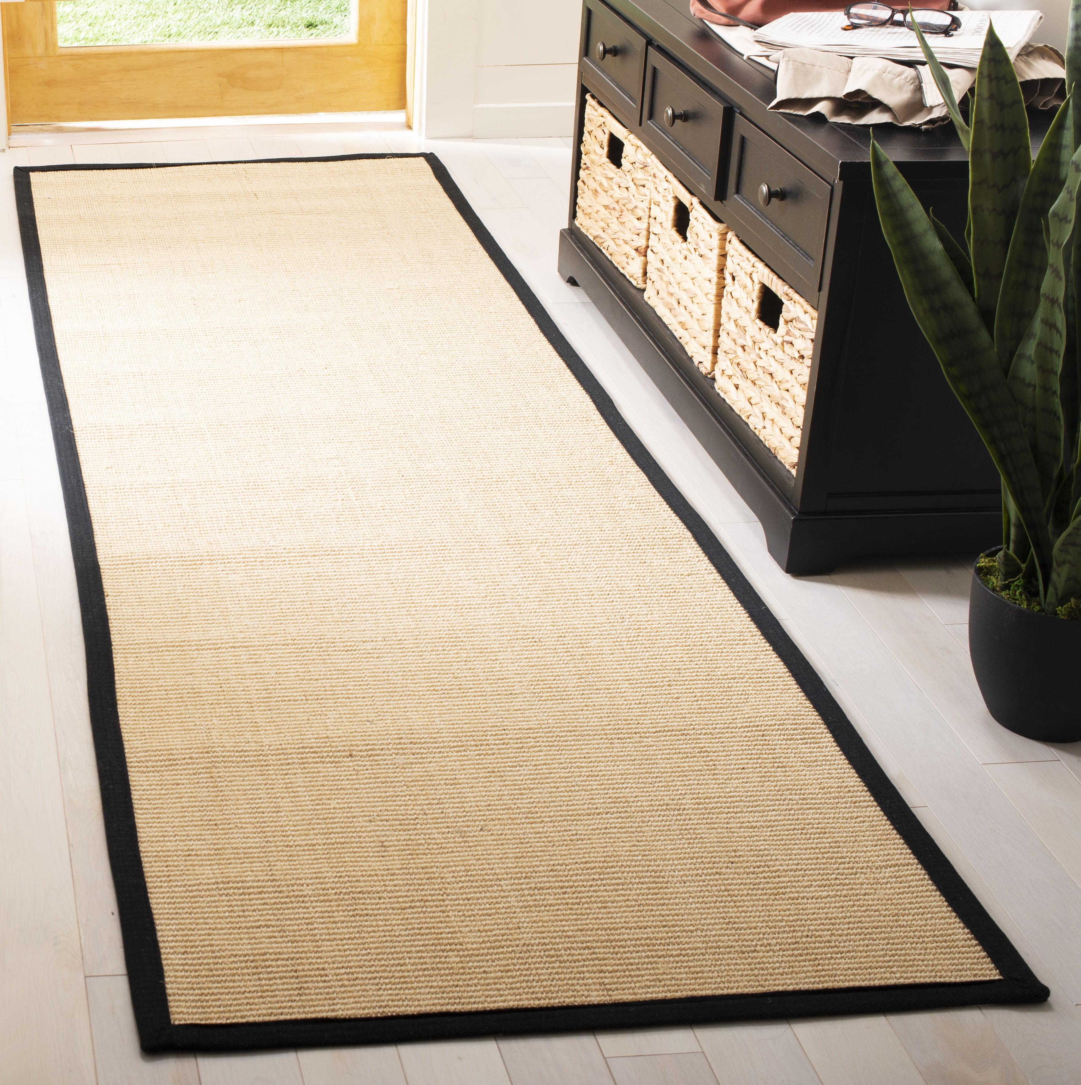 Beige and Black Sisal Runner Rug with Border, 2'6" x 6'