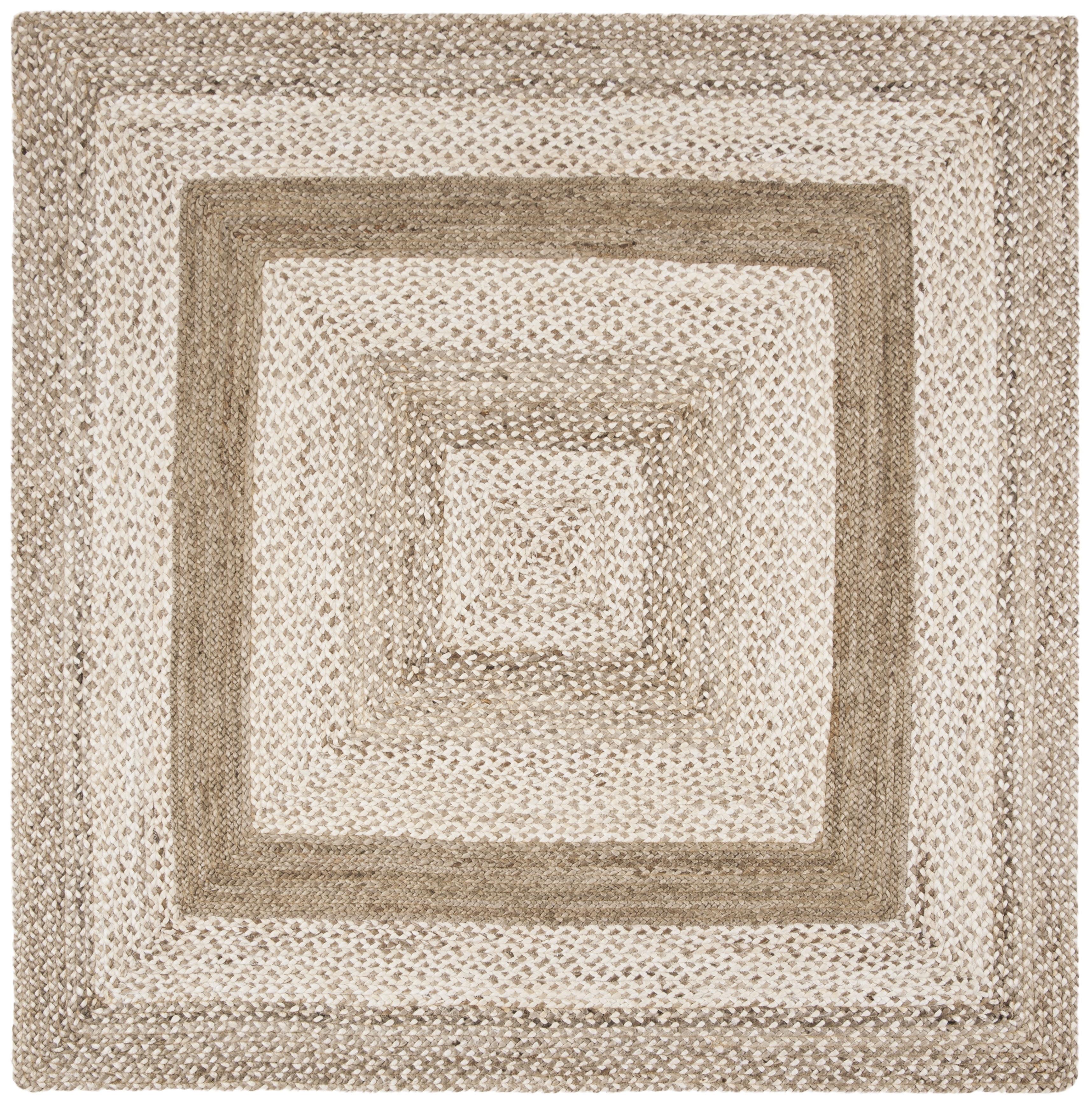 Handwoven Grey Ivory Square Jute 6' x 6' Area Rug