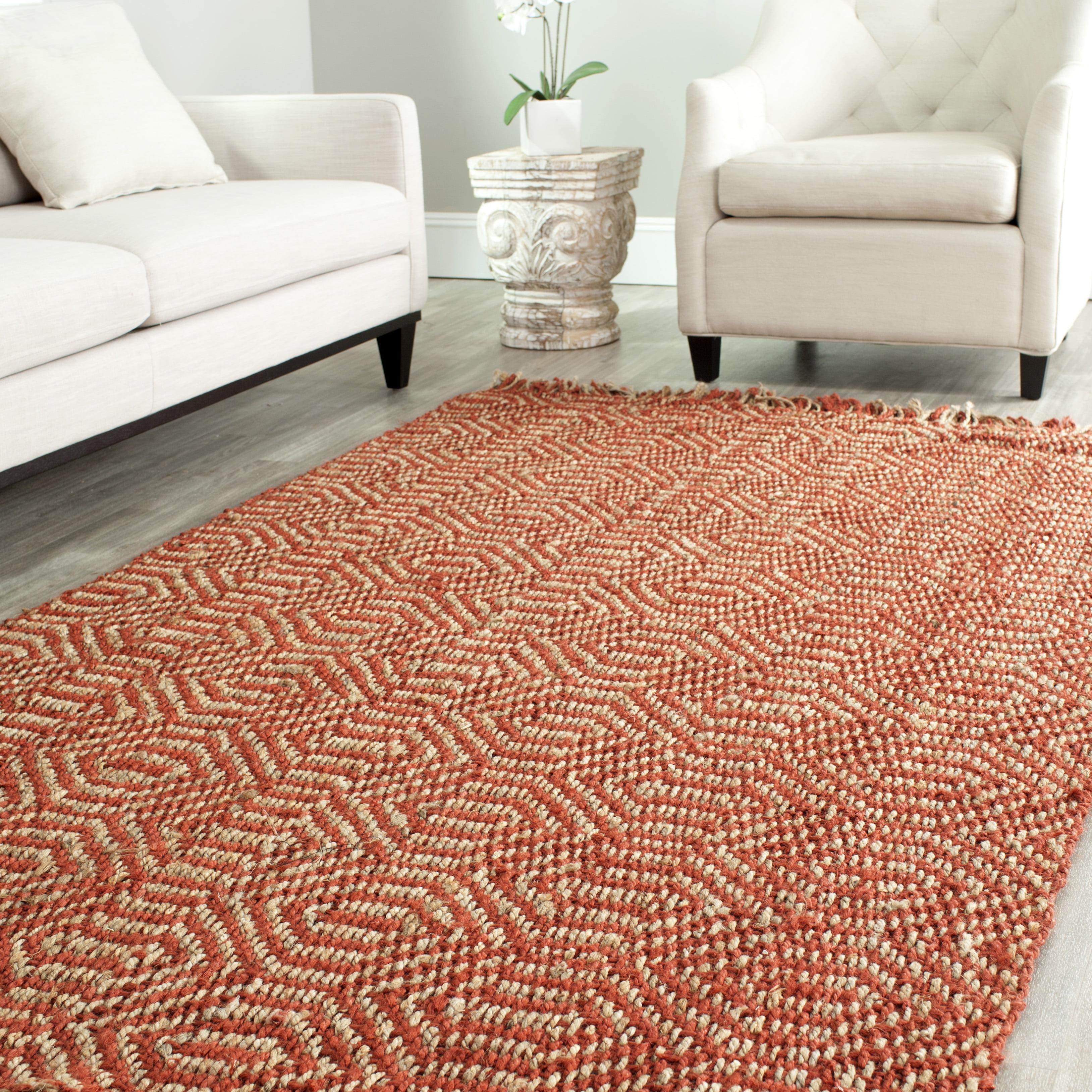 Rust and Ivory Handwoven Jute Square Area Rug