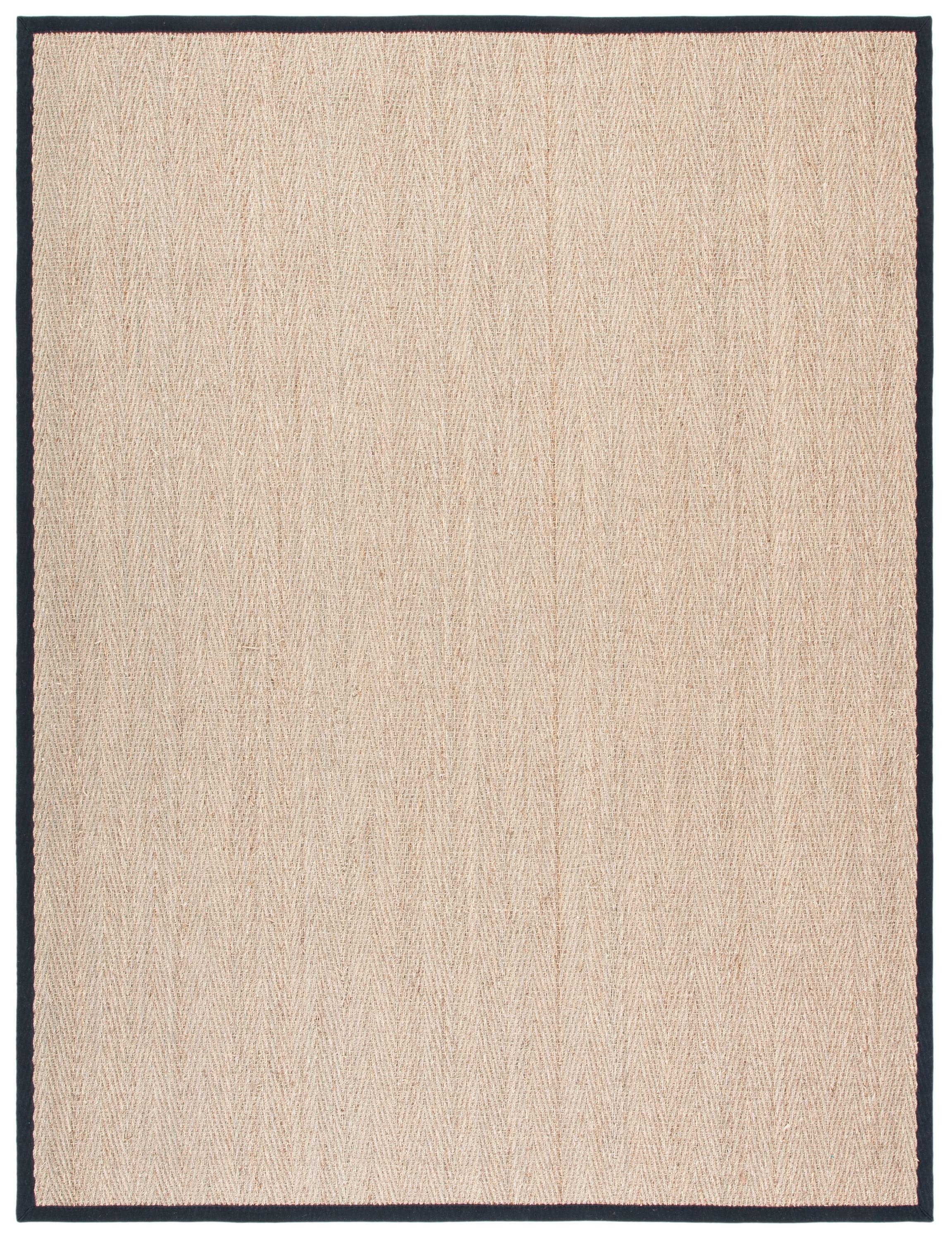 Natural and Black Hand-Knotted Seagrass Area Rug