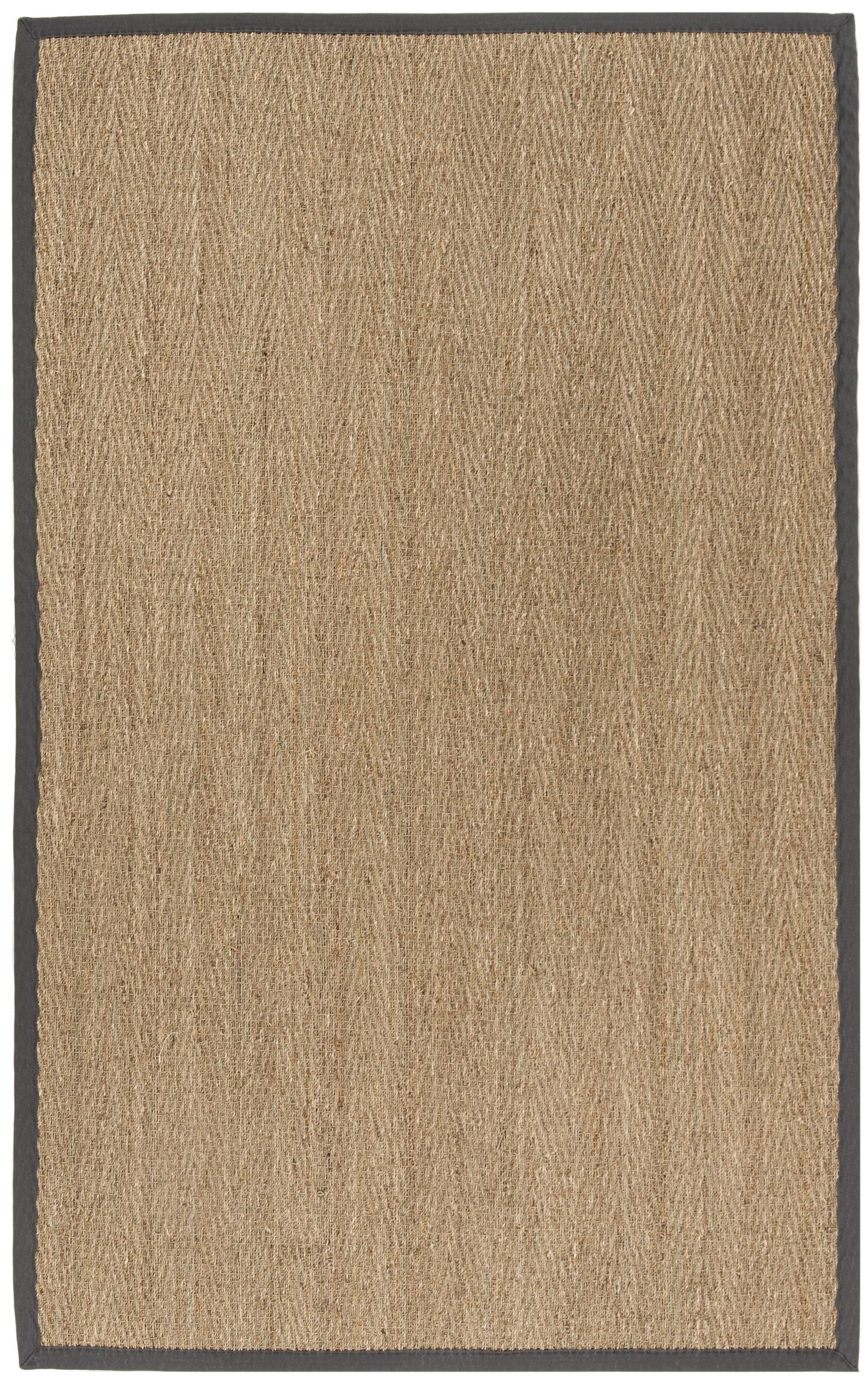 Natural Fiber Seagrass Area Rug with Dark Gray Border, 5' x 8'