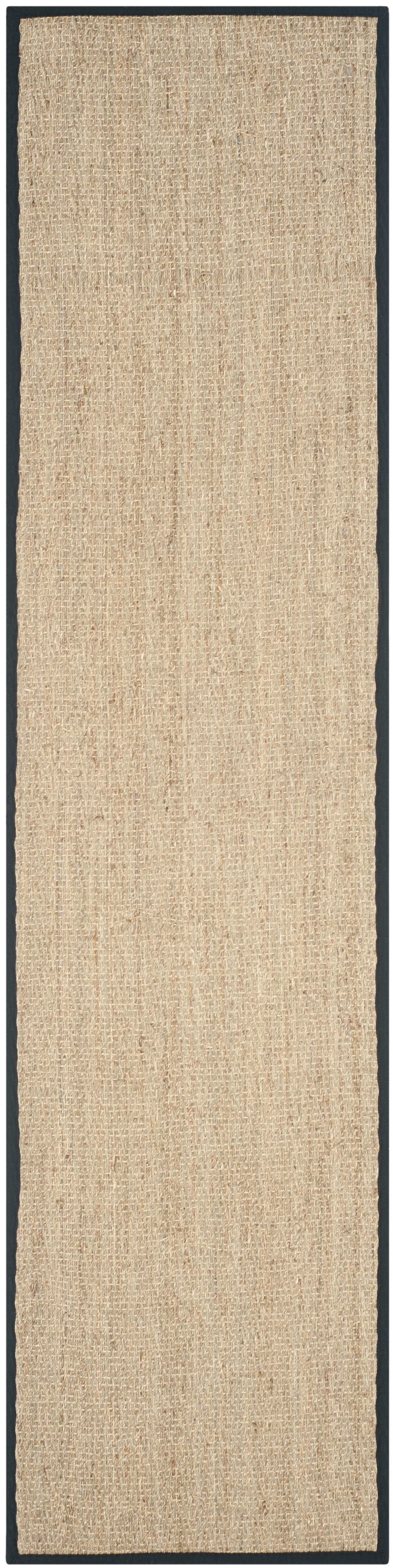 Coastal Charm Handwoven Natural & Black Cotton Seagrass Runner Rug 2'6" x 10'