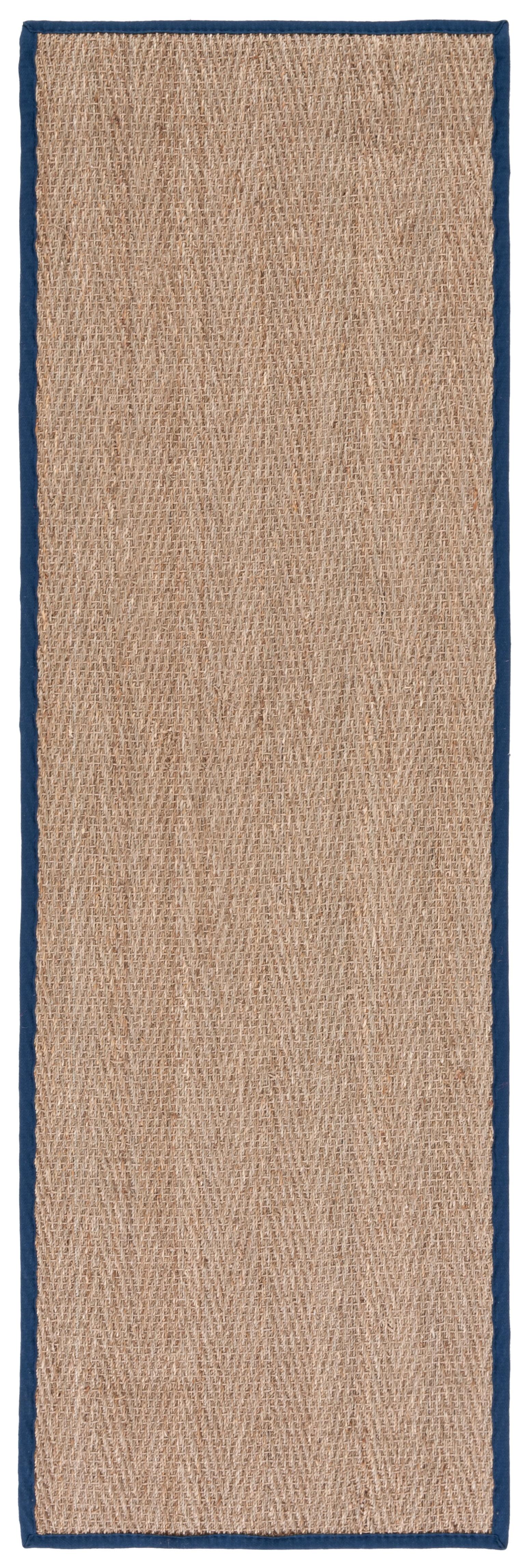 Hand-Knotted Coastal Charm Natural/Blue Wool-Cotton Runner Rug