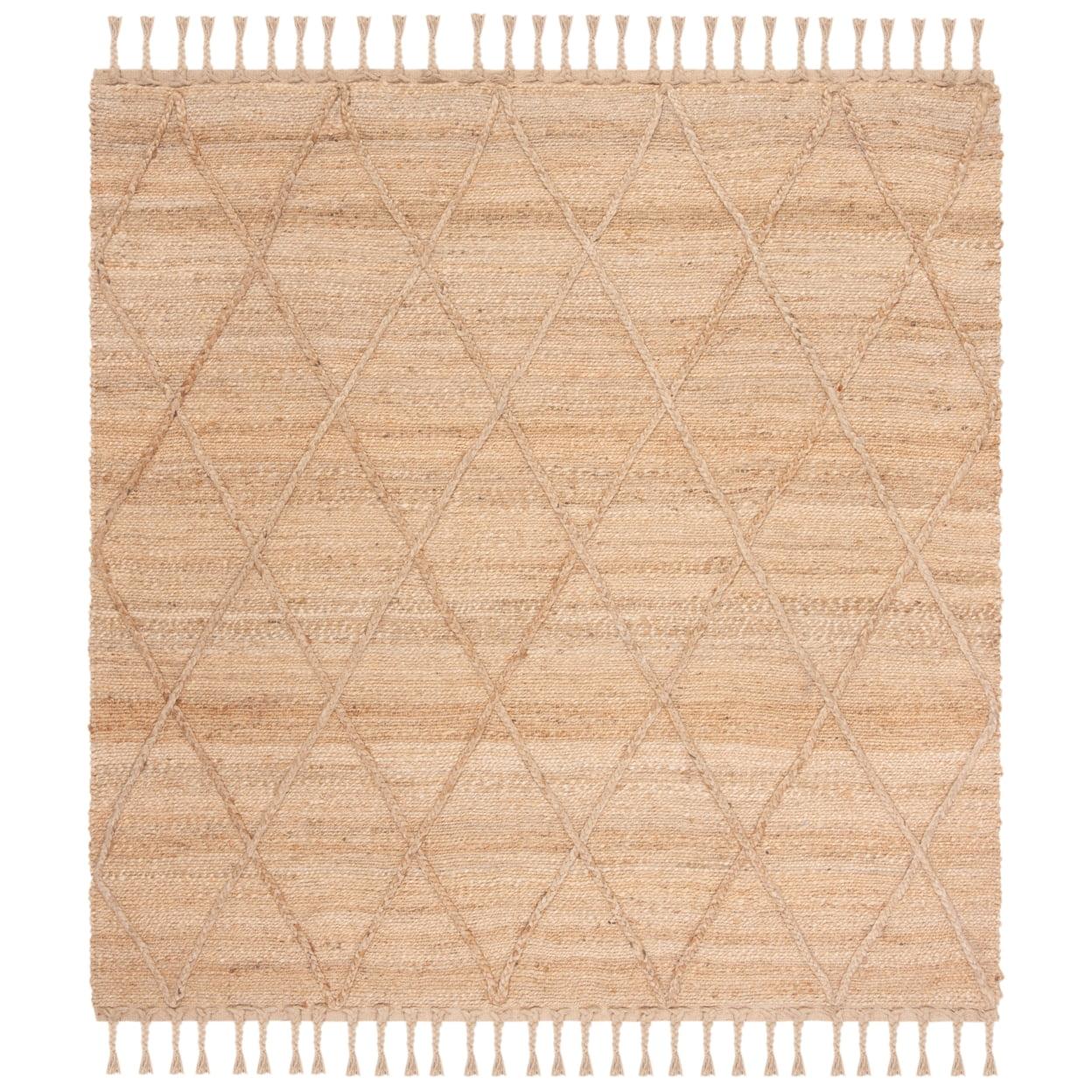 Hand-Knotted Natural Jute 4' Square Non-Slip Area Rug