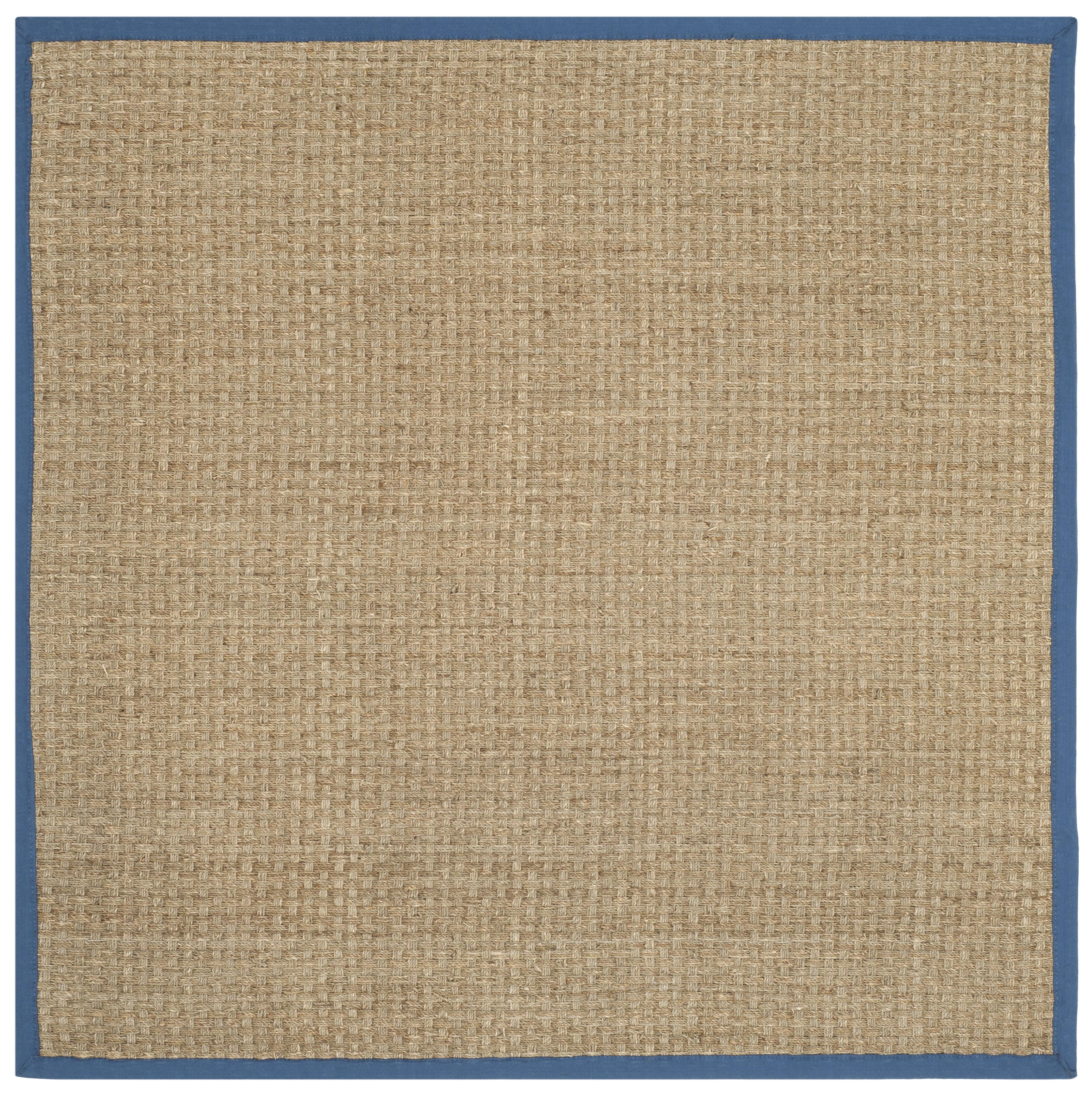 Natural and Navy Square Jute Rug with Cotton Border