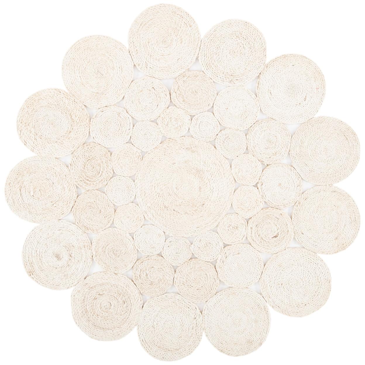 Ivory Hand-Knotted Jute 7' Round Non-Slip Area Rug