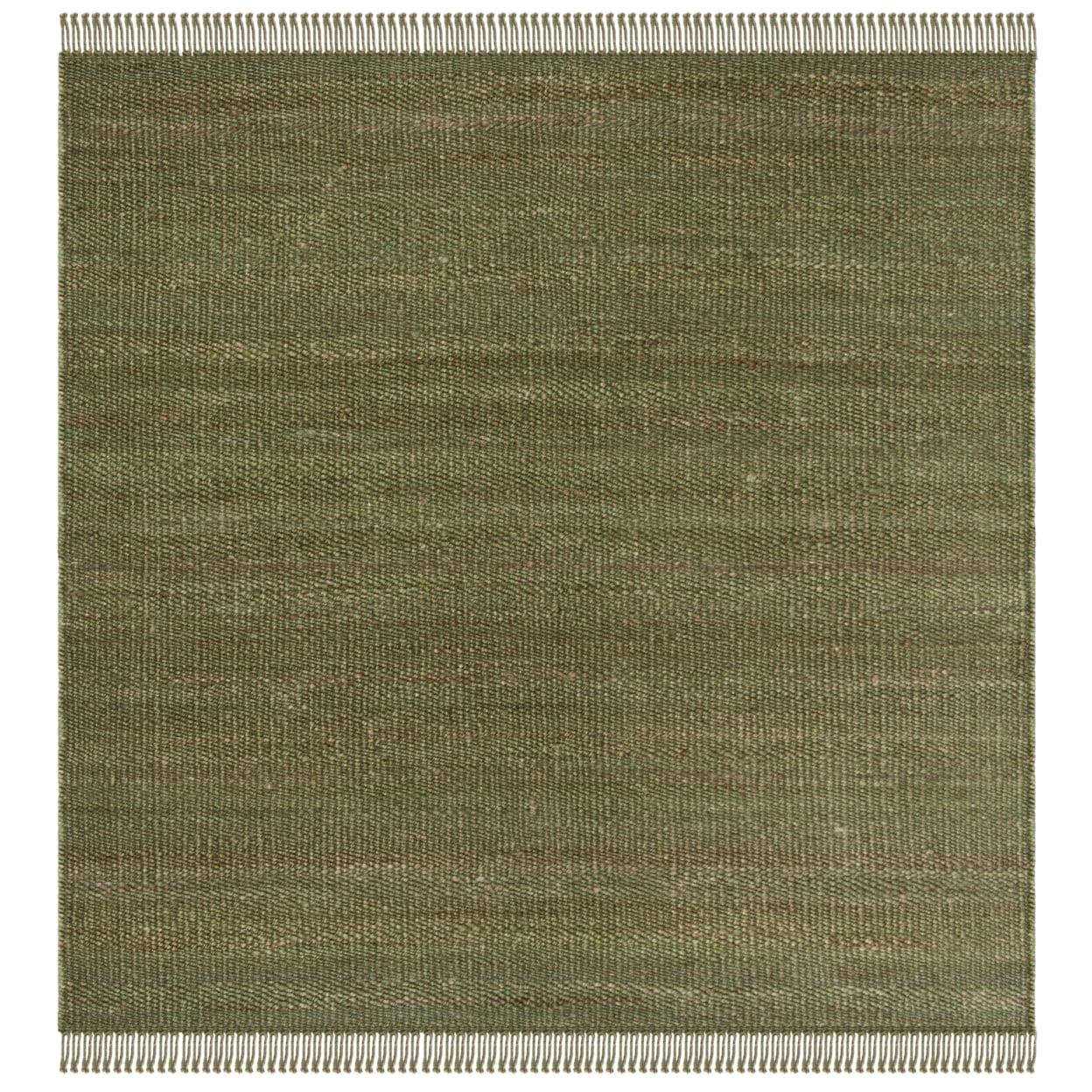 Boho Farmhouse Handwoven Green Jute 8' Square Rug