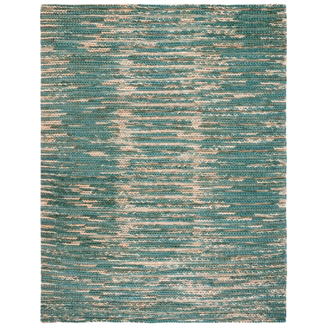 Hand-Woven Dark Green and Natural Cotton Area Rug - 5x8 Feet