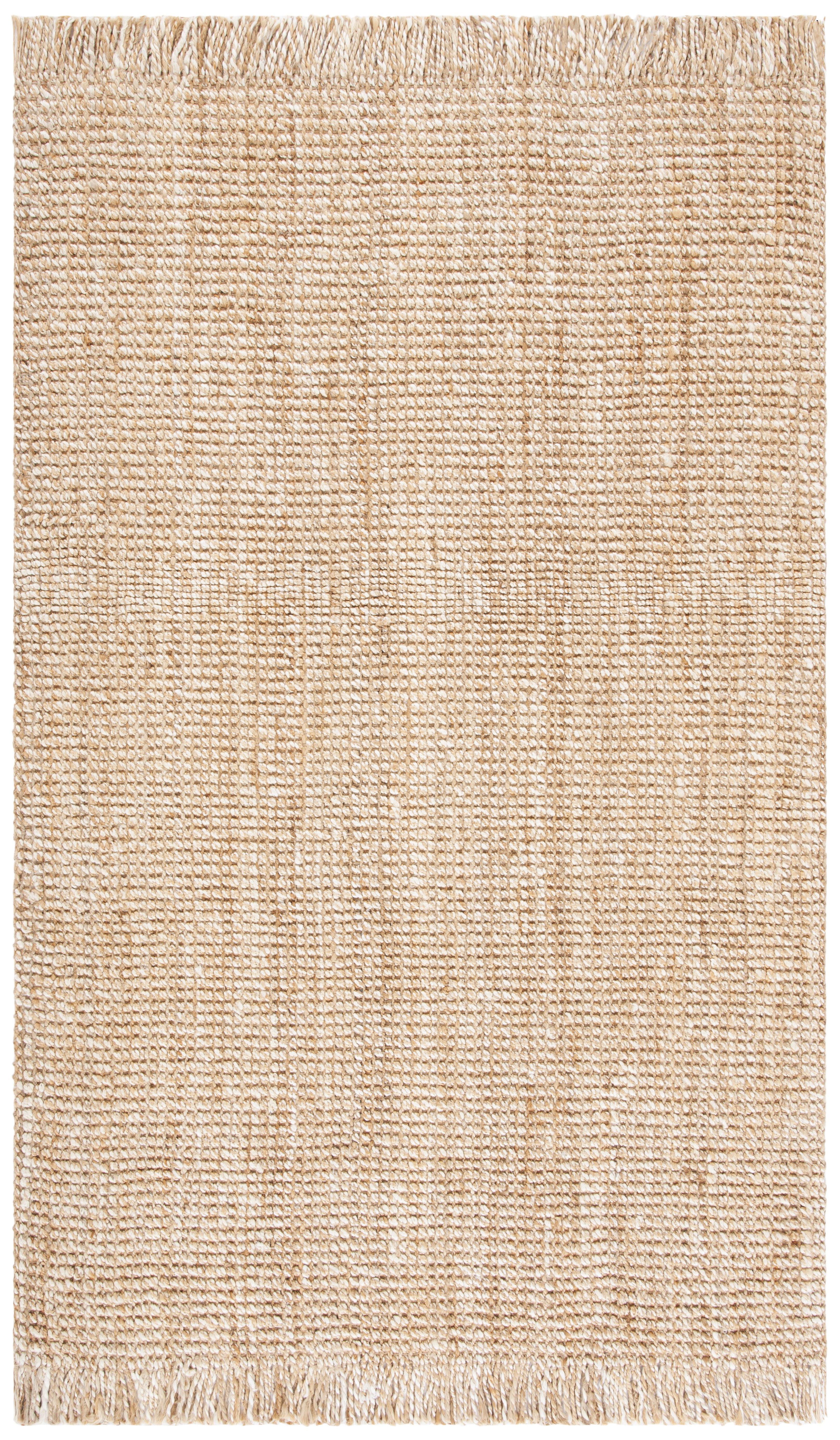 Natural Beige Hand-Woven Jute Rectangular Area Rug