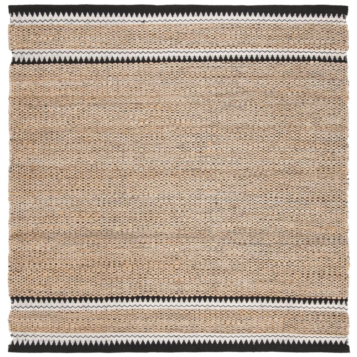 Hand-Knotted Black Geometric Square Wool Area Rug - 7'