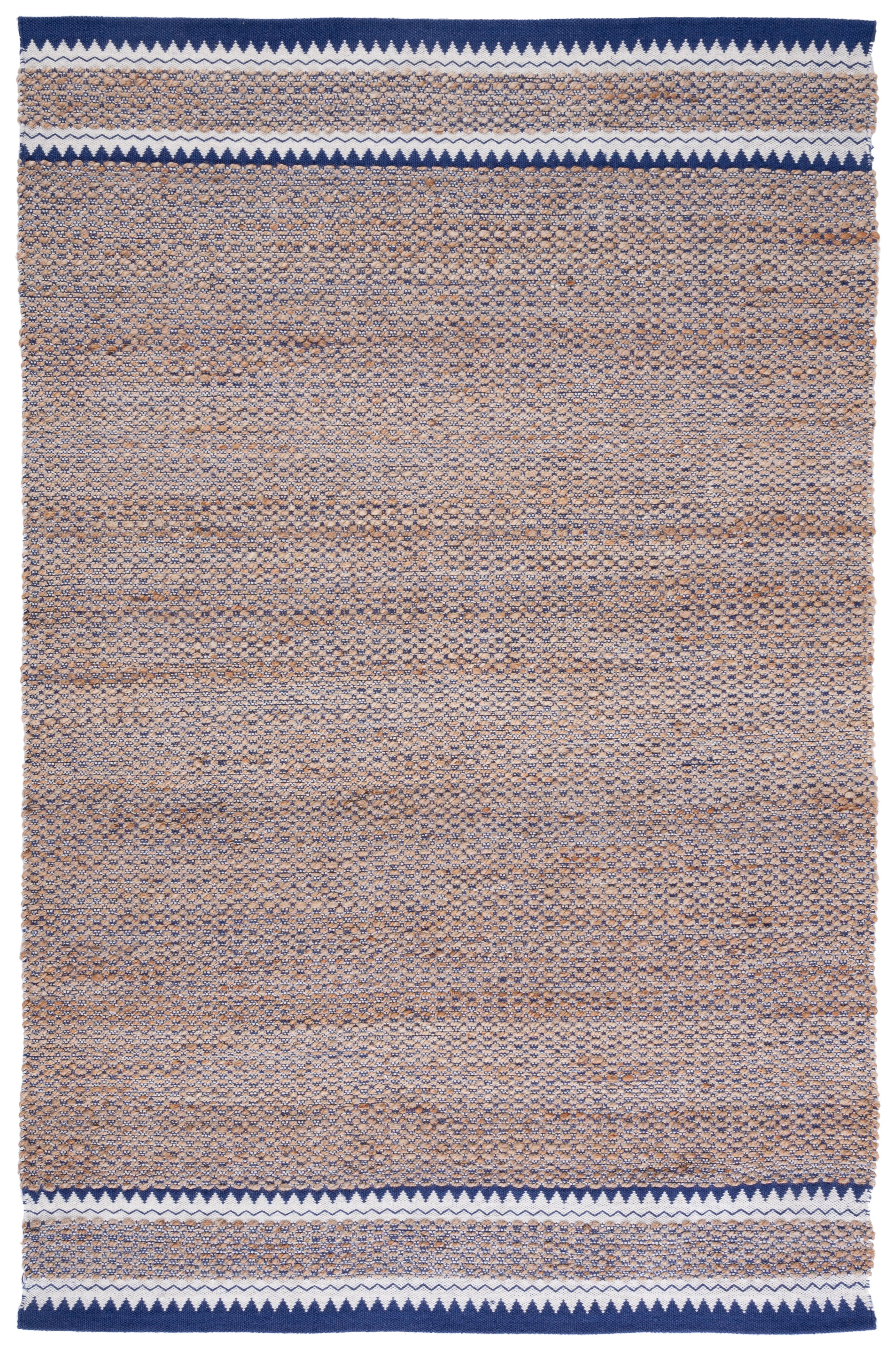 SAFAVIEH Natural Fiber Becky Solid Area Rug, Natural/Navy, 6' x 9'