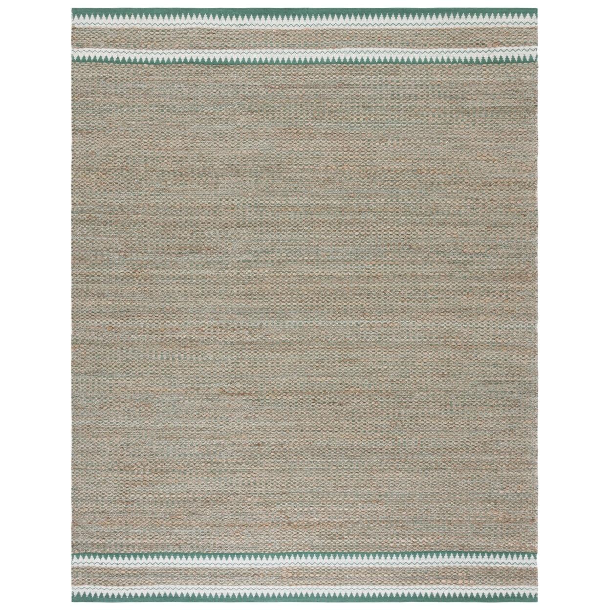 Coastal Chic Geometric Hand-Knotted Wool and Jute Rug - Natural/Green, 3x5