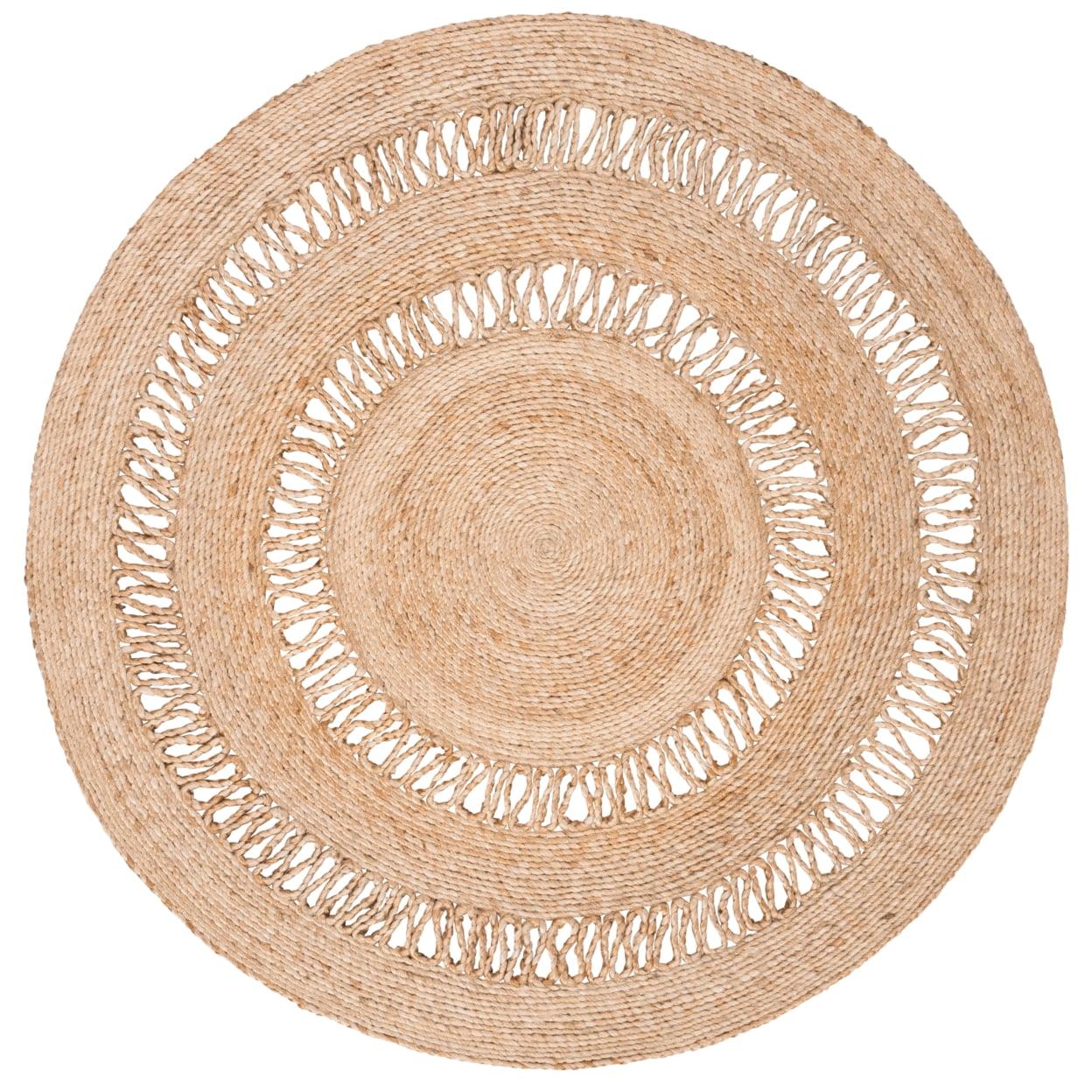 Natural Handwoven Jute Round Rug with Open Weave Design