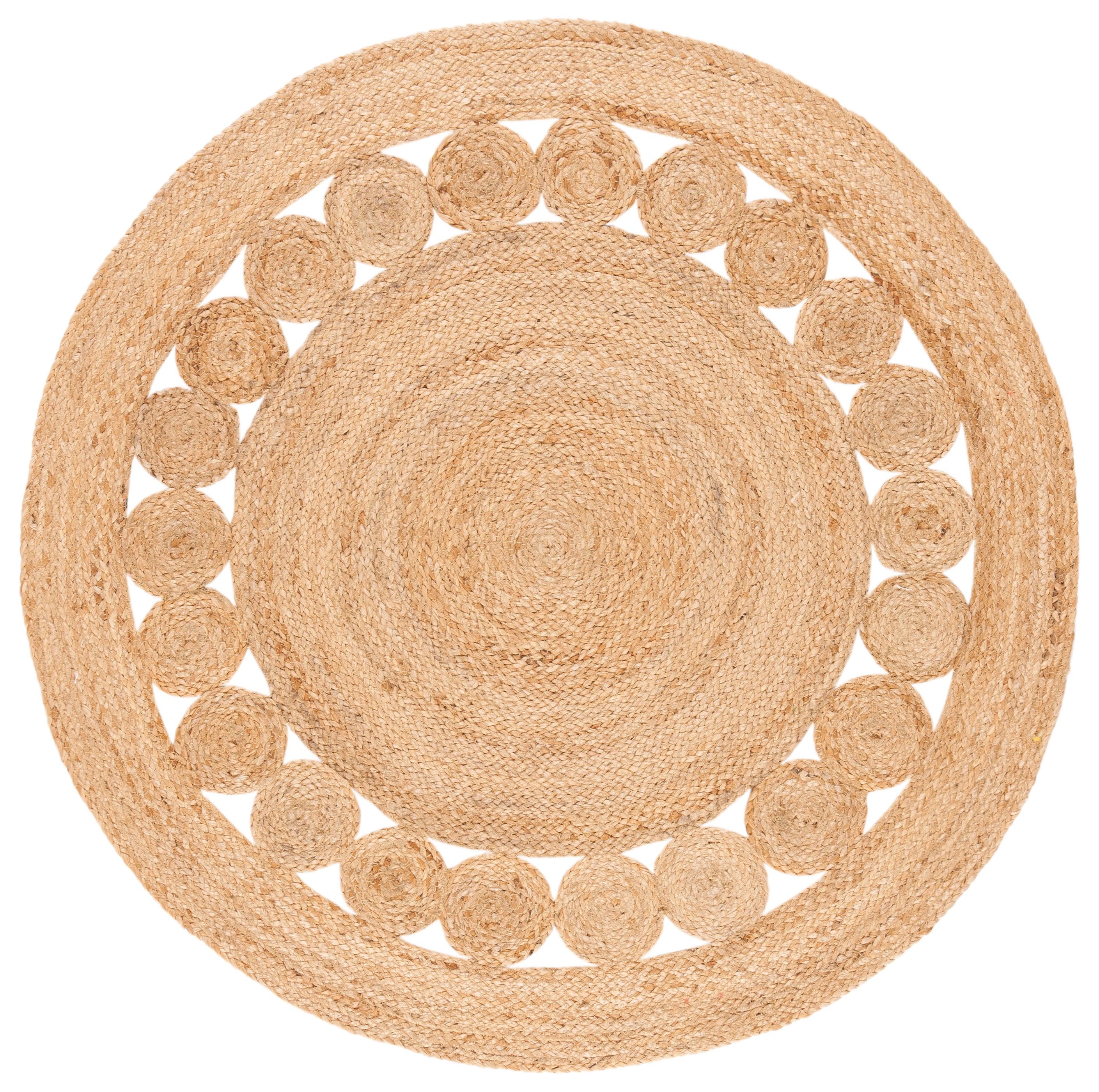 Handwoven Natural Jute 3' Round Non-Slip Area Rug