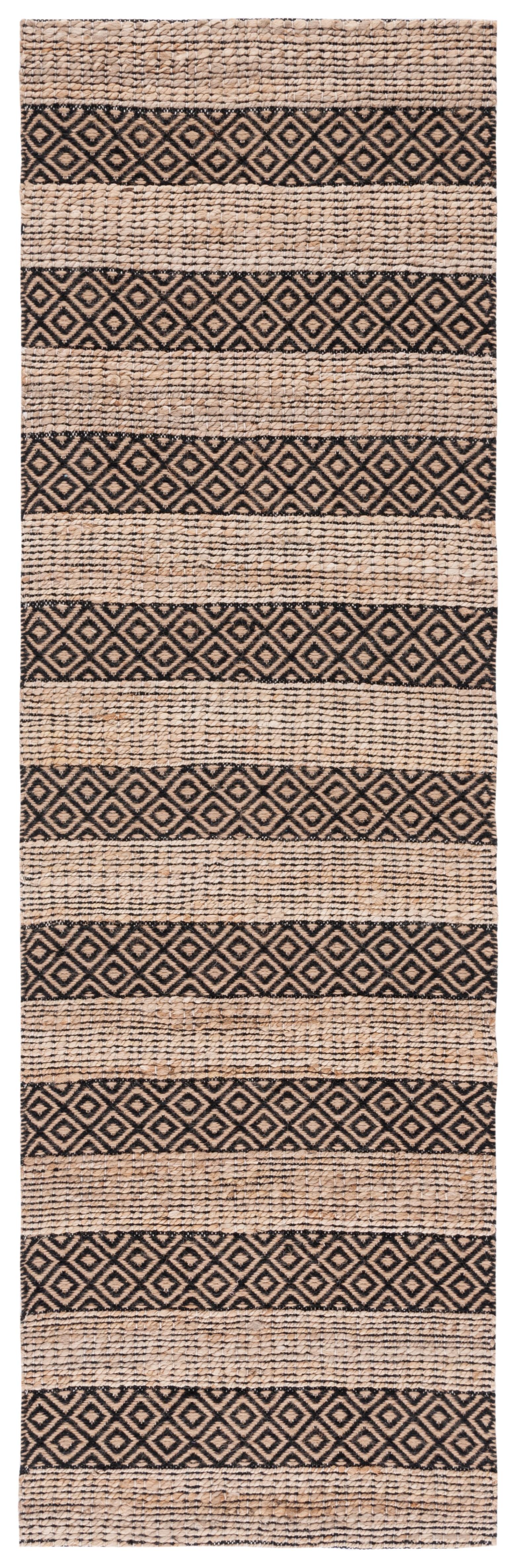 SAFAVIEH Natural Fiber Wenonah Striped Runner Rug, Black/Natural, 2'3" x 8'