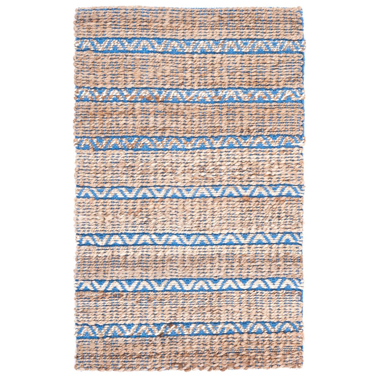 Hand-Woven Coastal Cotton Area Rug in Blue - 9' x 12'