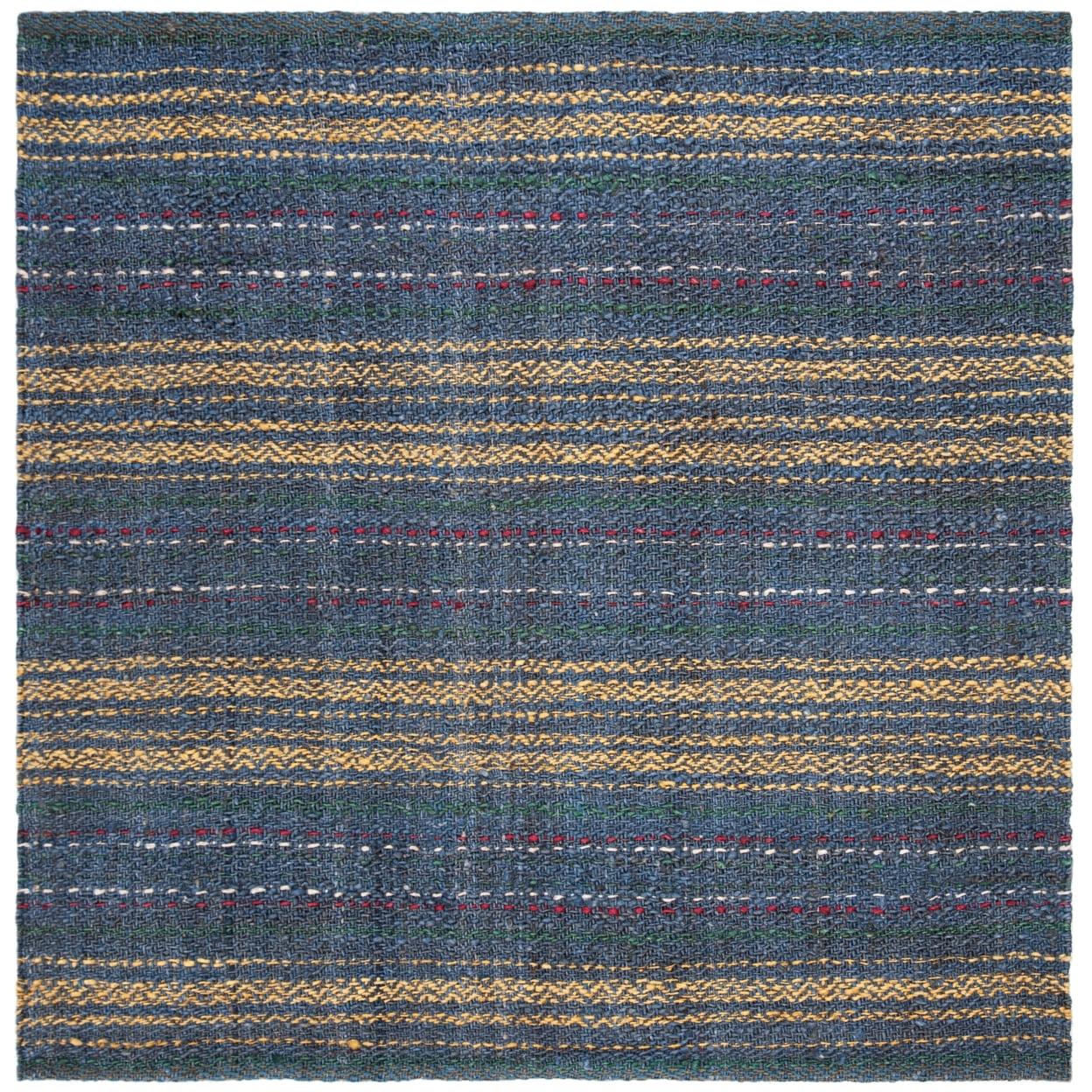 Blue and Gold Handwoven Jute Square Area Rug