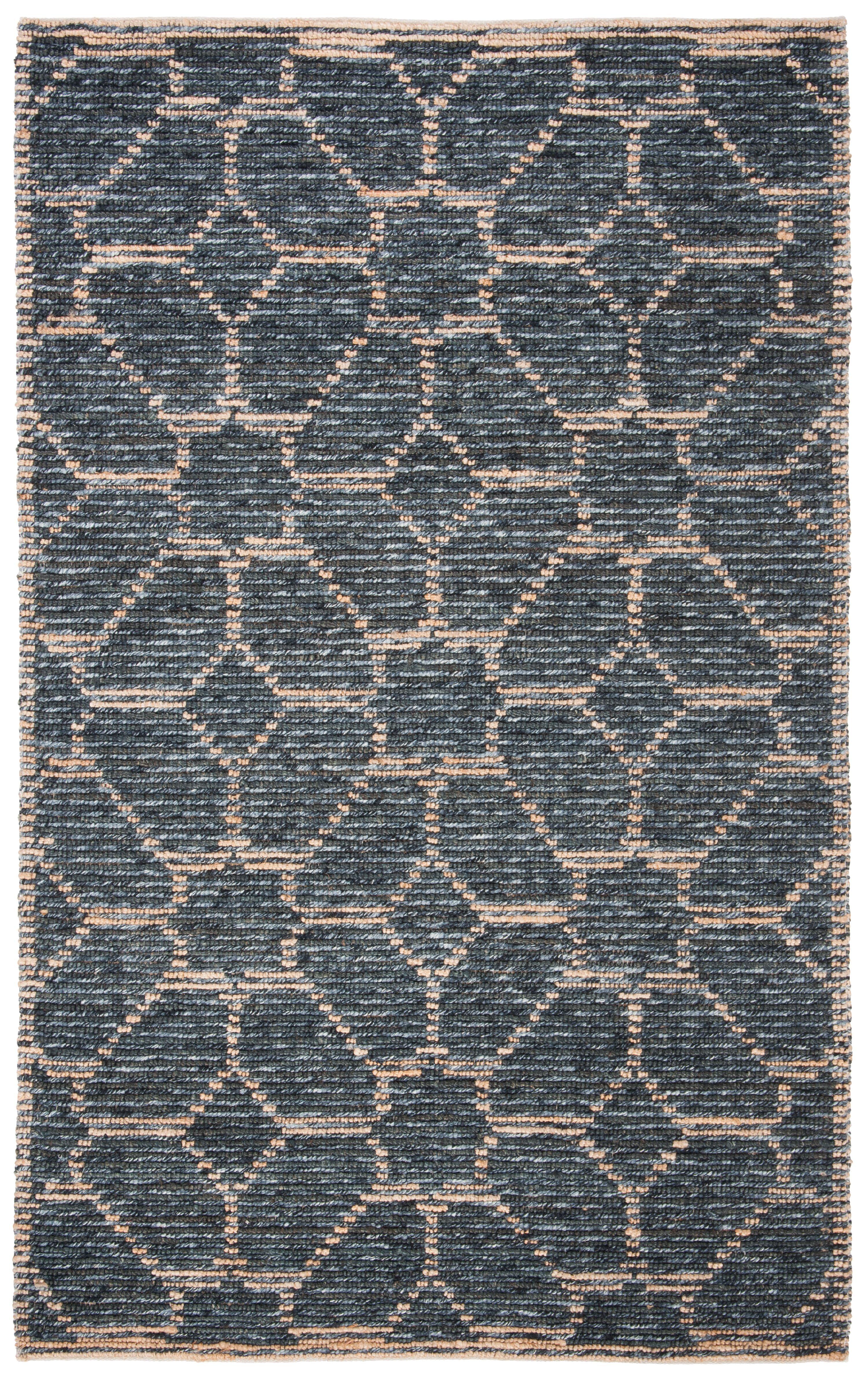 Beige and Charcoal Geometric Hand-Knotted Wool Area Rug