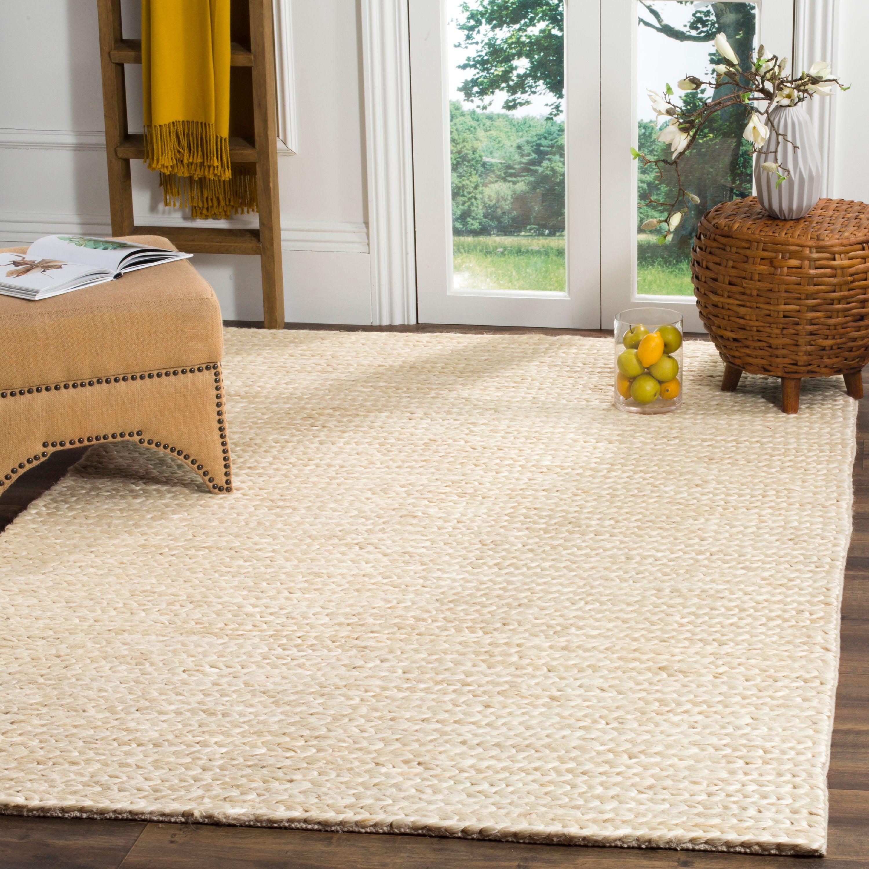 Hand-Knotted Ivory Jute 3' x 5' Non-Slip Area Rug