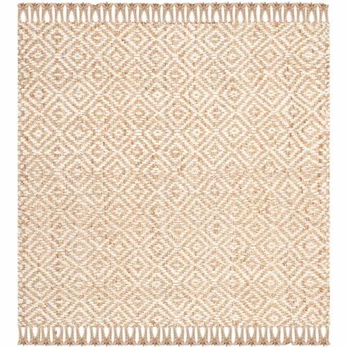 Ivory and Natural Hand-Knotted Geometric Jute Rug, 6' x 6'