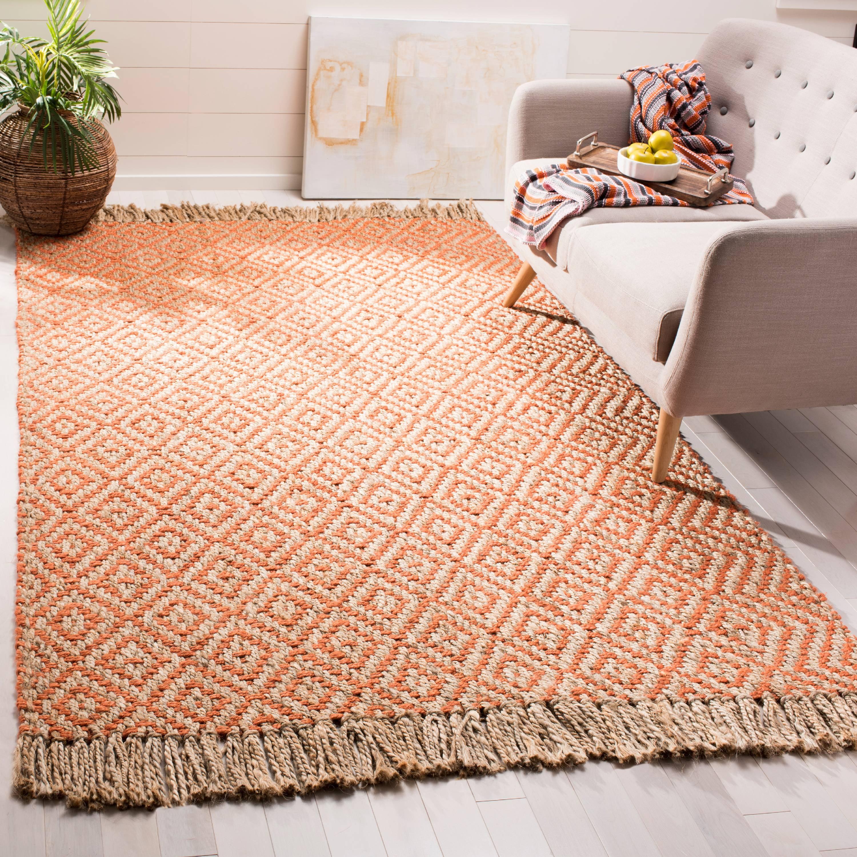 Handmade Orange and Natural Jute Area Rug 4' x 6'