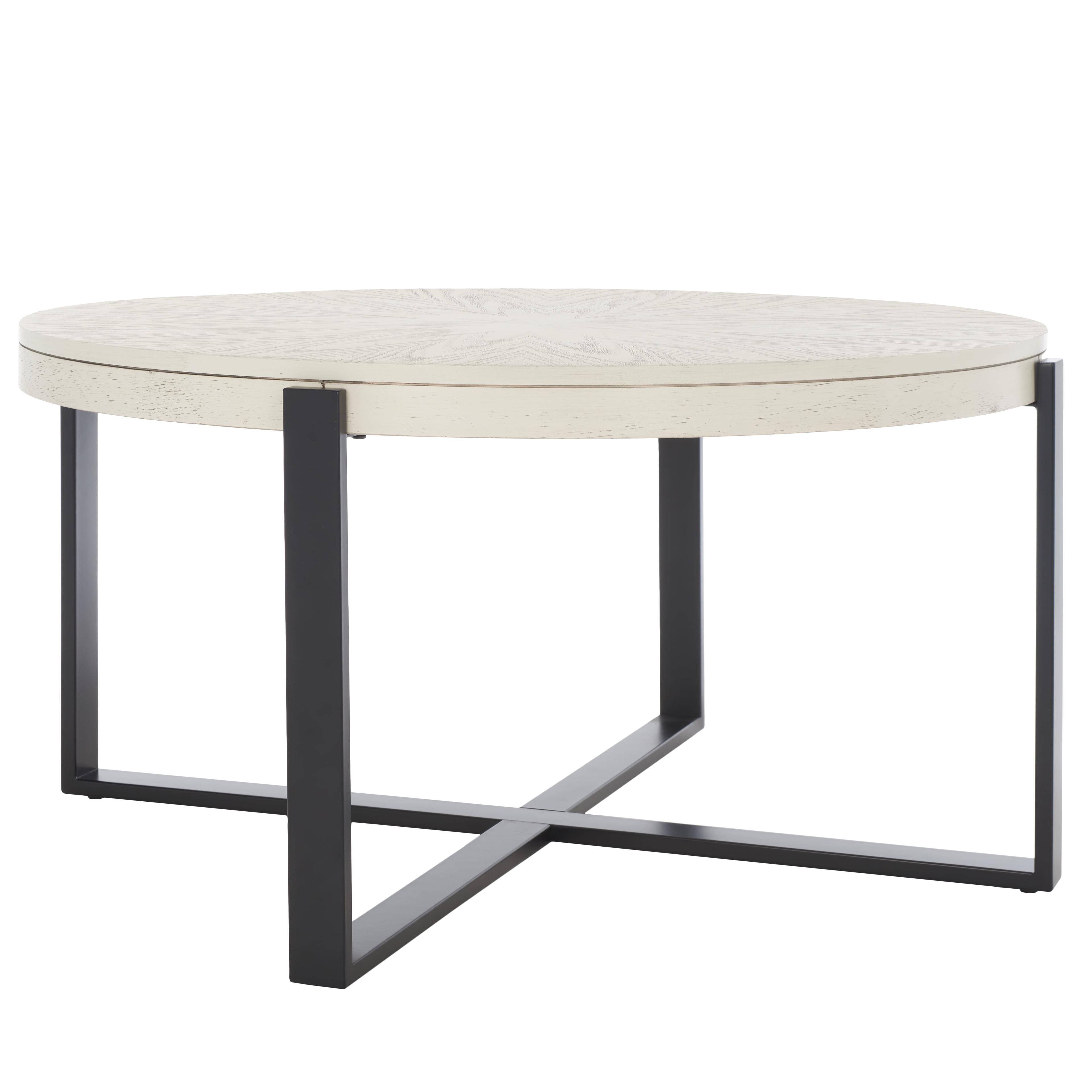 SAFAVIEH Navya Round Coffee Table, White Wash Top/Black Legs