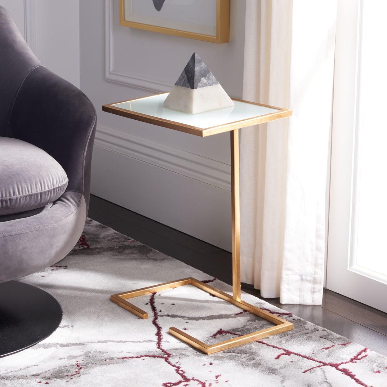 Chic Gold Leaf and White Glass Geometric Accent Table