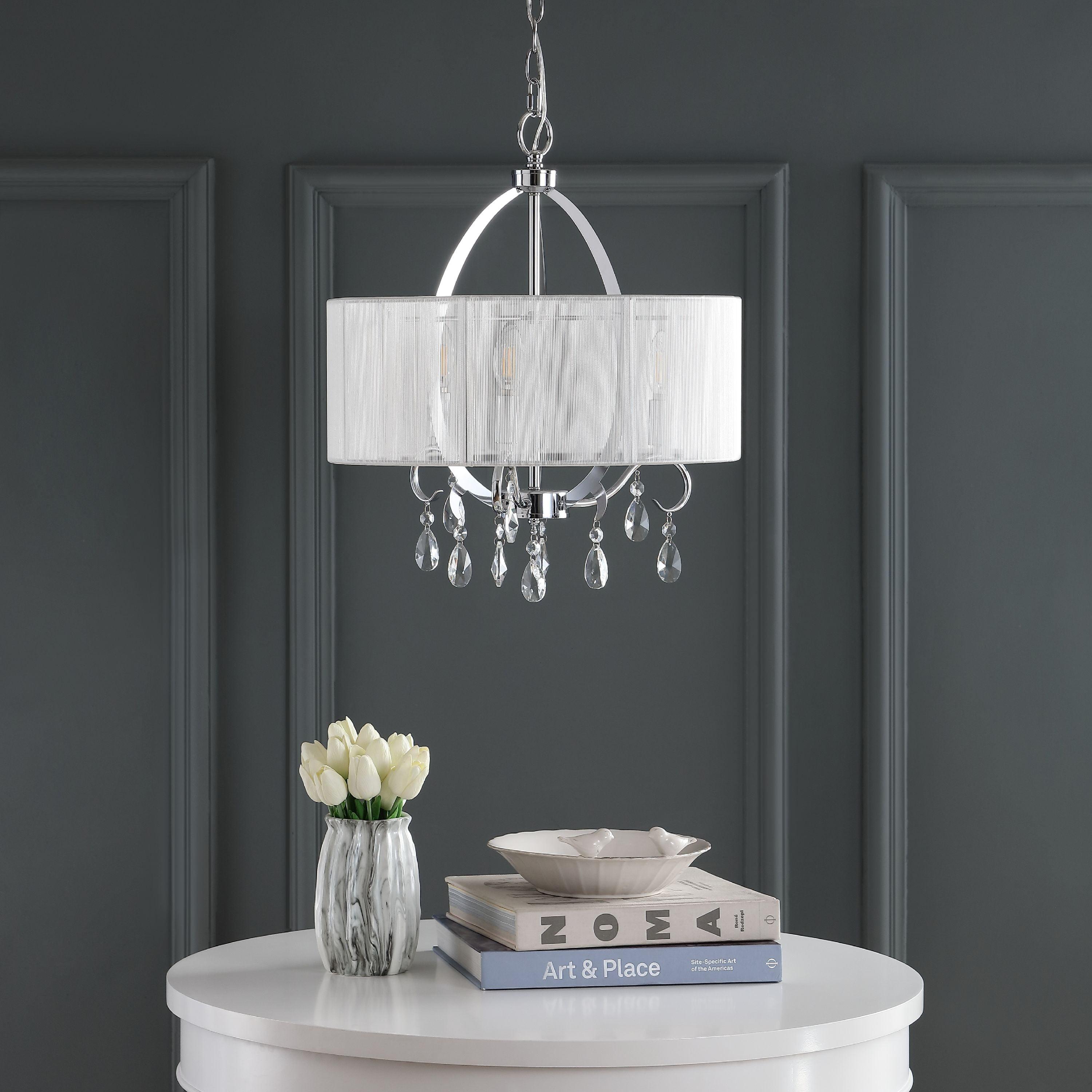 Vienna Chrome Drum Pendant Light with Crystal Accents