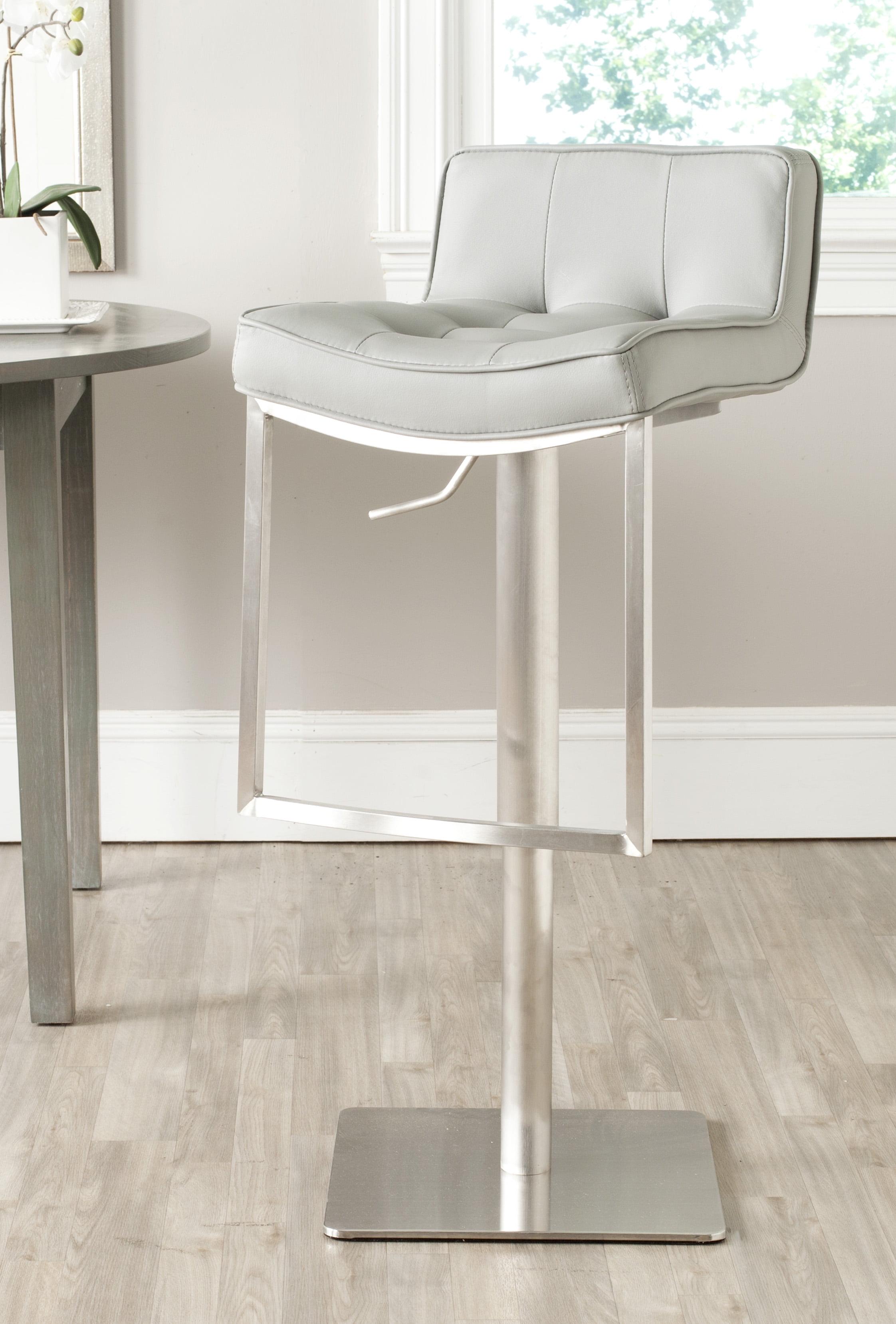 Transitional Gray Leather Swivel Adjustable Bar Stool