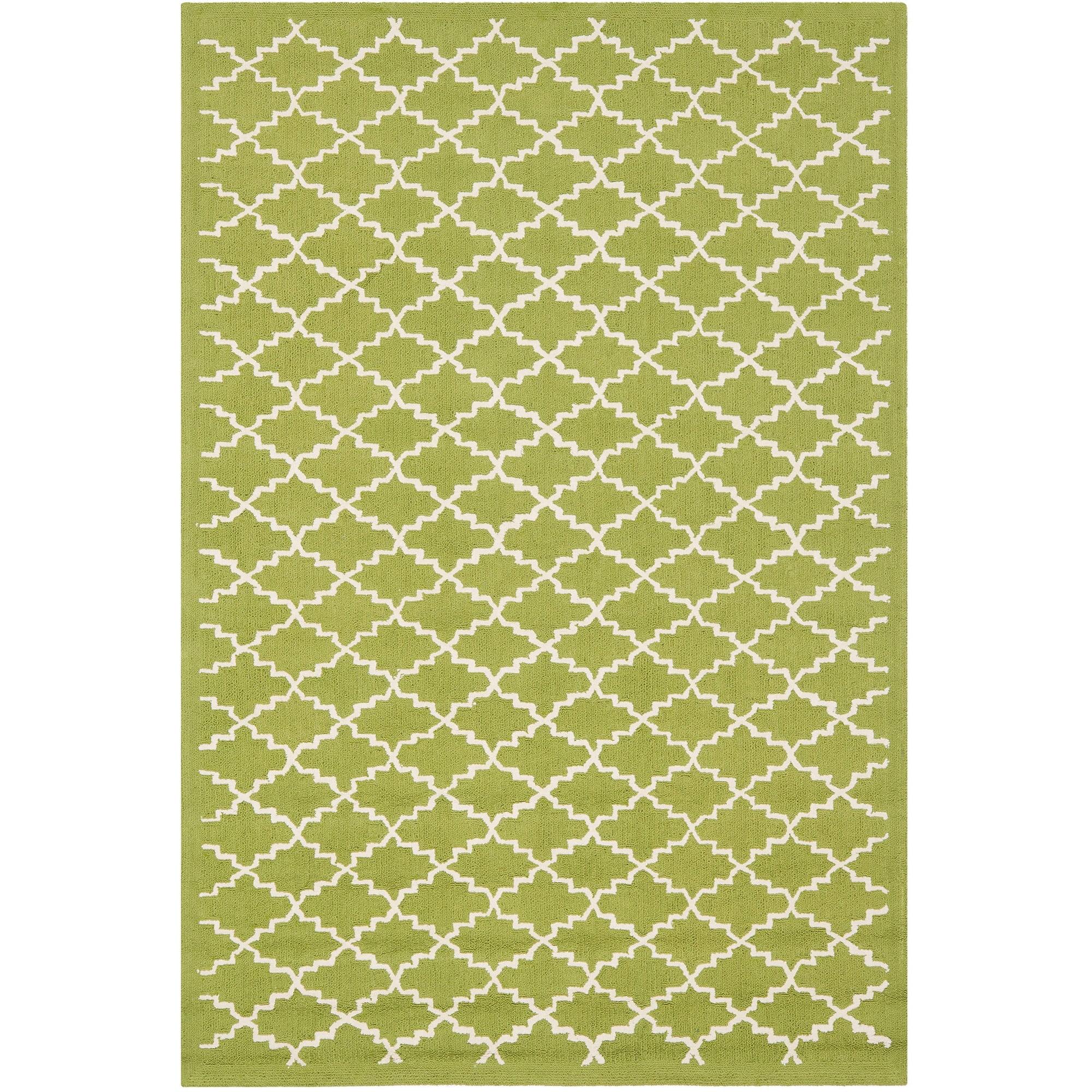 Olive and Ivory Hand-Hooked Cotton Area Rug, 2'6" x 4'3"