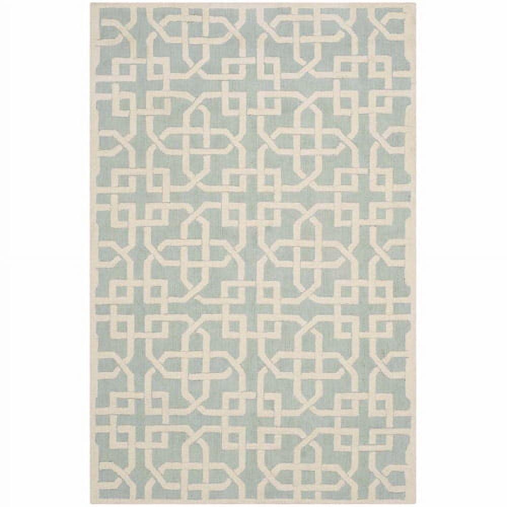 Light Blue Hand-Knotted Geometric Cotton Area Rug