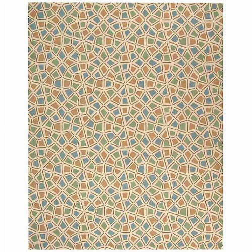 Coastal Charm Hand-Hooked Blue and Green Cotton Rug