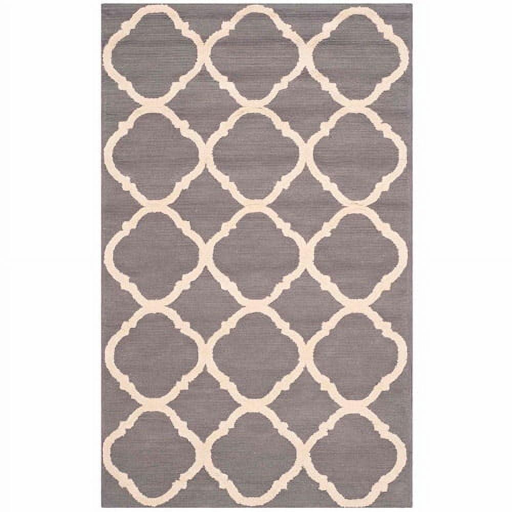 Grey and Ivory Hand-Hooked Wool Geometric Square Rug