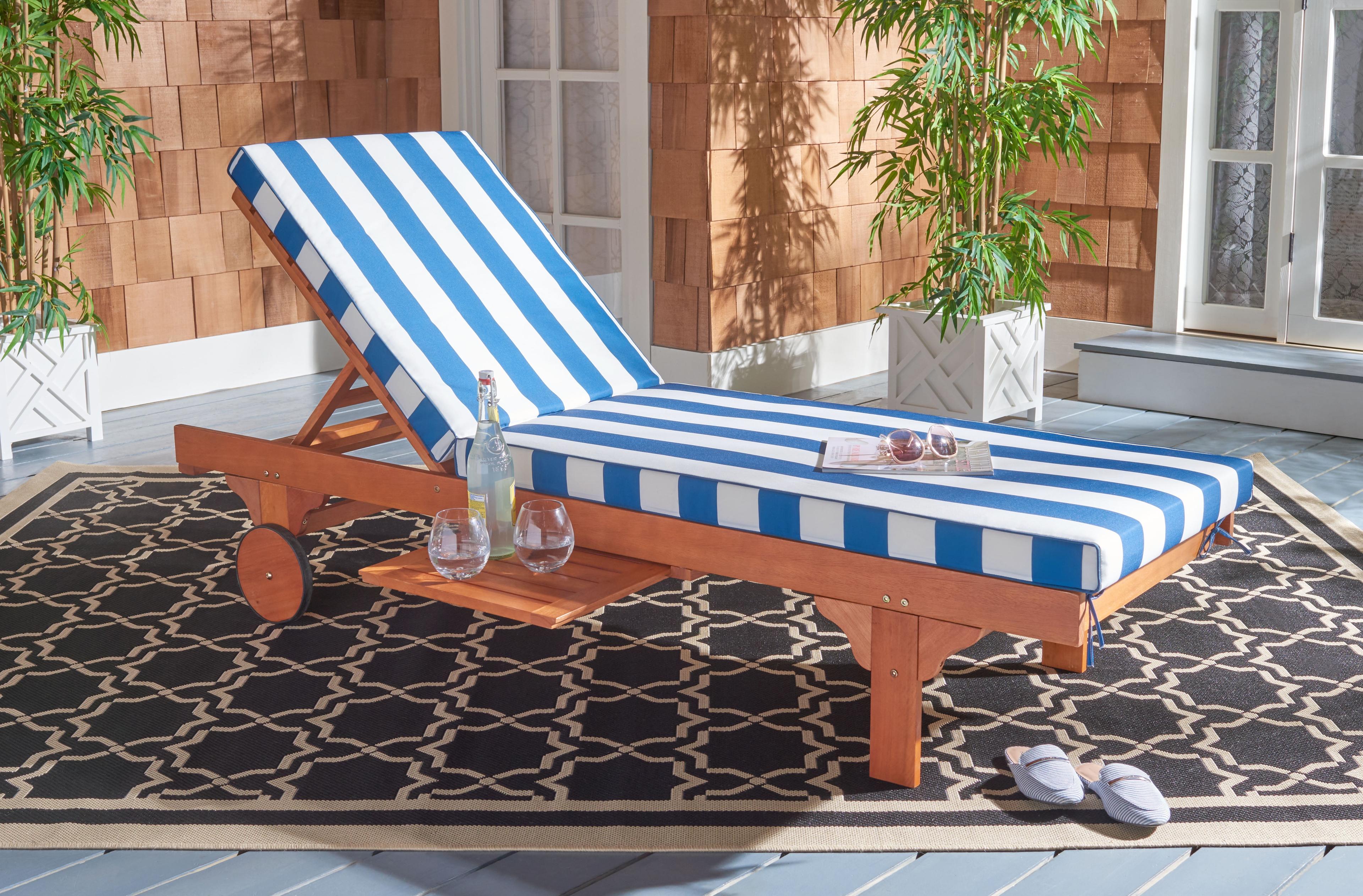 Newport Lounge Chair - Outdoor - PAT7022 - Natural/Royal Blue Striped -Safavieh