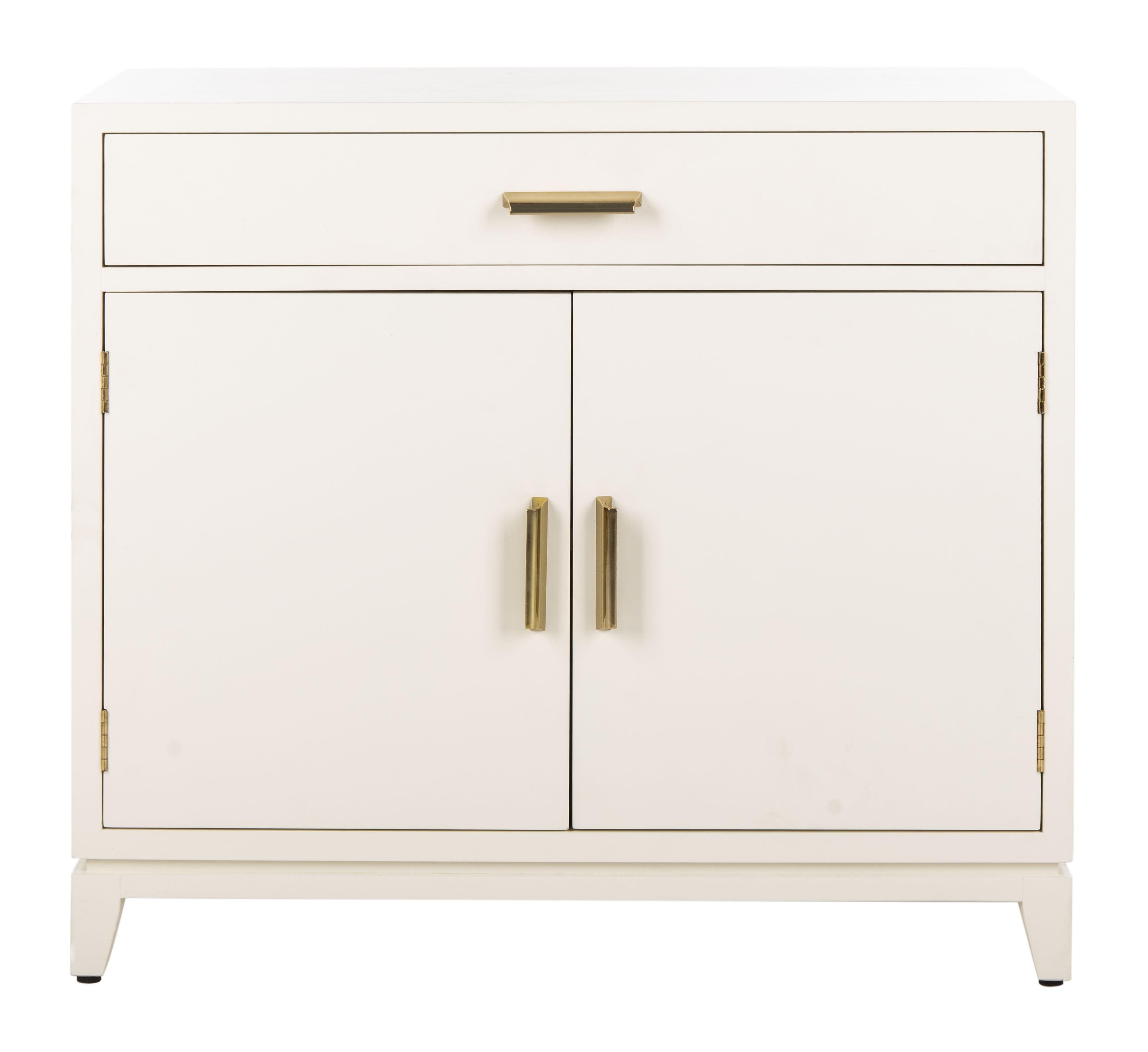 White and Brass Mid-Century 2-Door 1-Drawer Chest