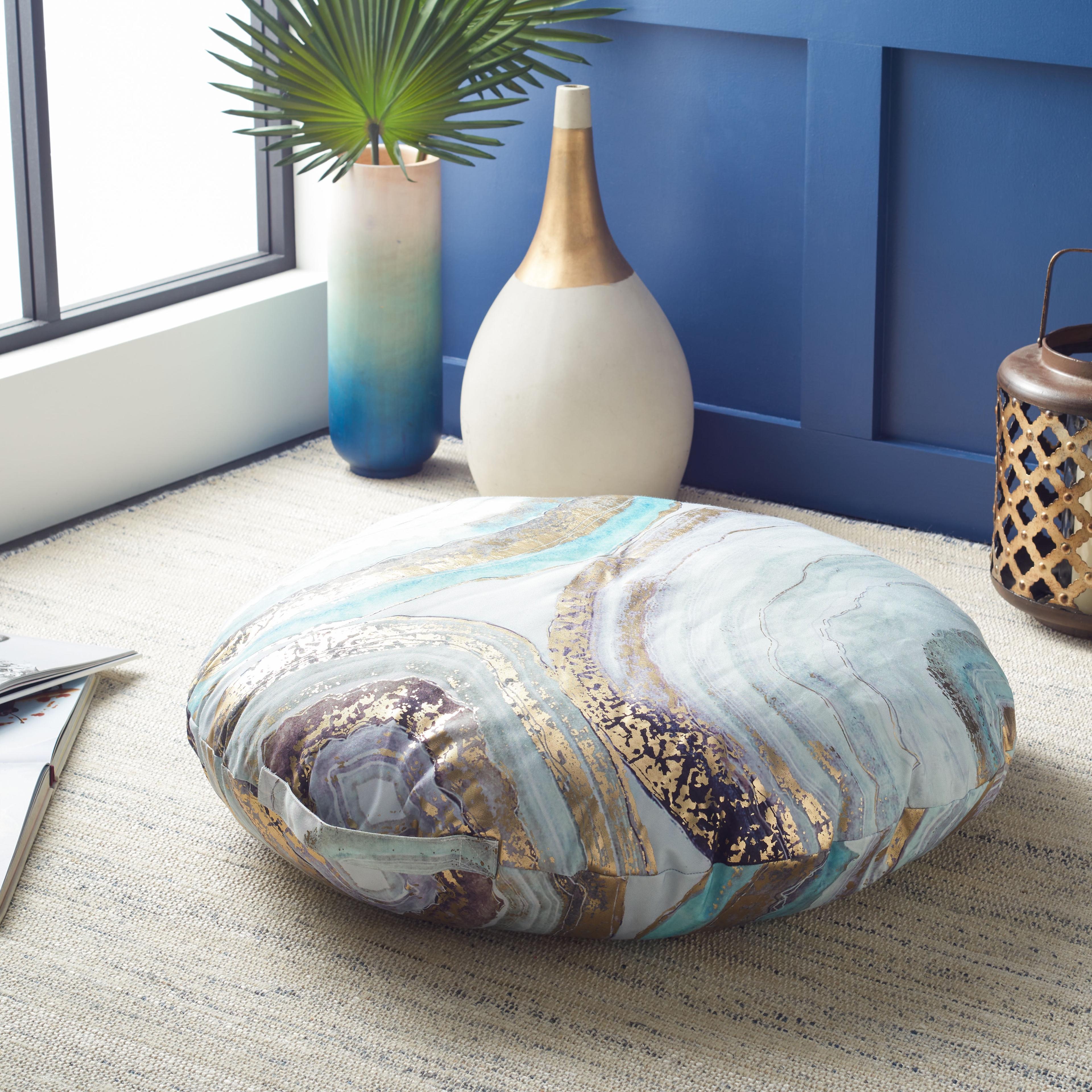 Teal and Gold Abstract Round Floor Pillow